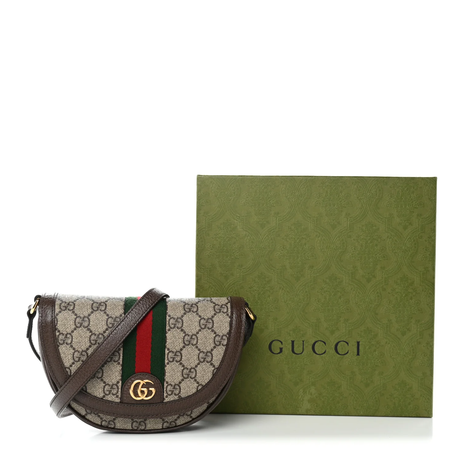GG Supreme Monogram Textured Dollar Calfskin Web Mini Ophidia Flap Shoulder Bag Beige Ebony New Acero - Image 10