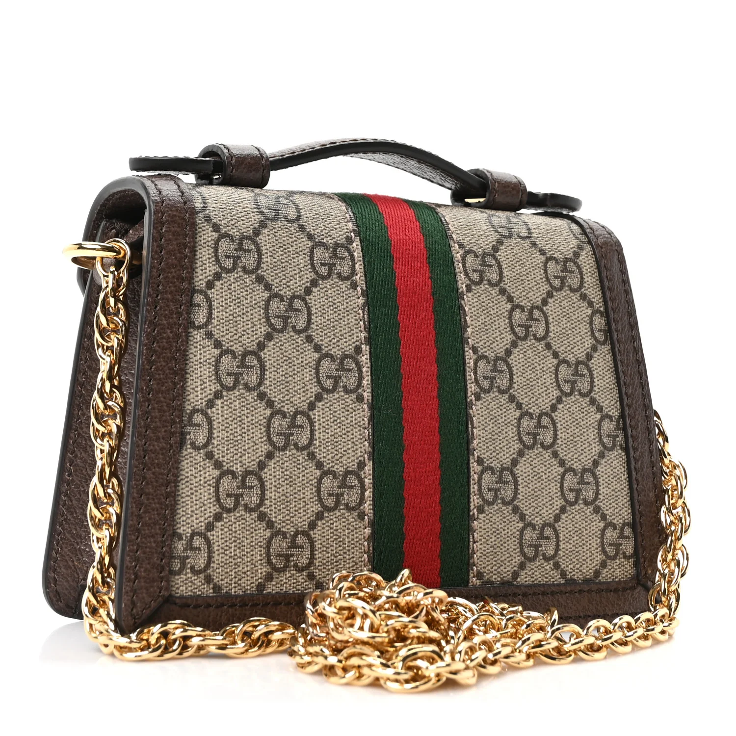 GG Supreme Monogram Textured Dollar Calfskin Web Mini Ophidia Padlock Top Handle Chain Shoulder Bag Beige Ebony New Acero - Image 3
