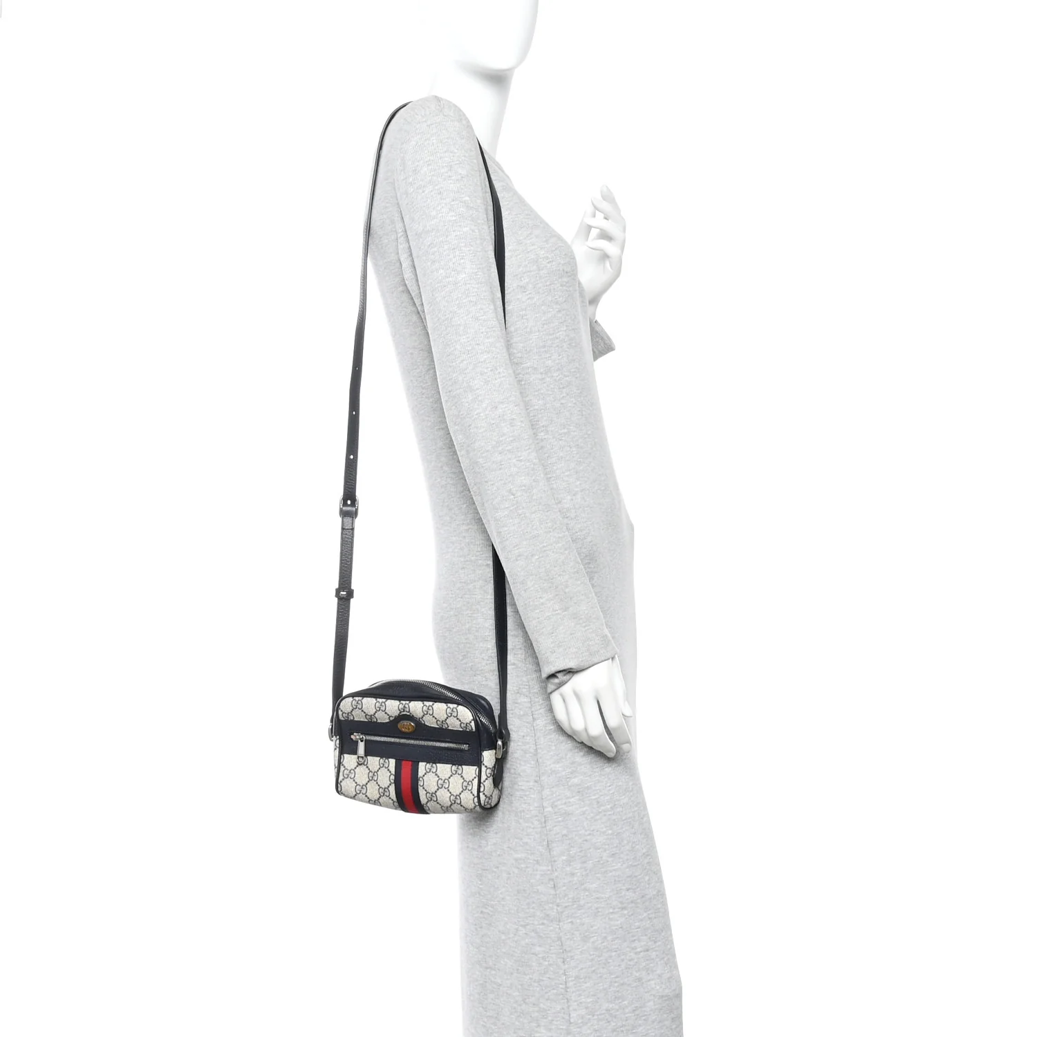 GG Supreme Monogram Textured Dollar Calfskin Web Mini Ophidia Shoulder Bag Beige Blue - Image 2