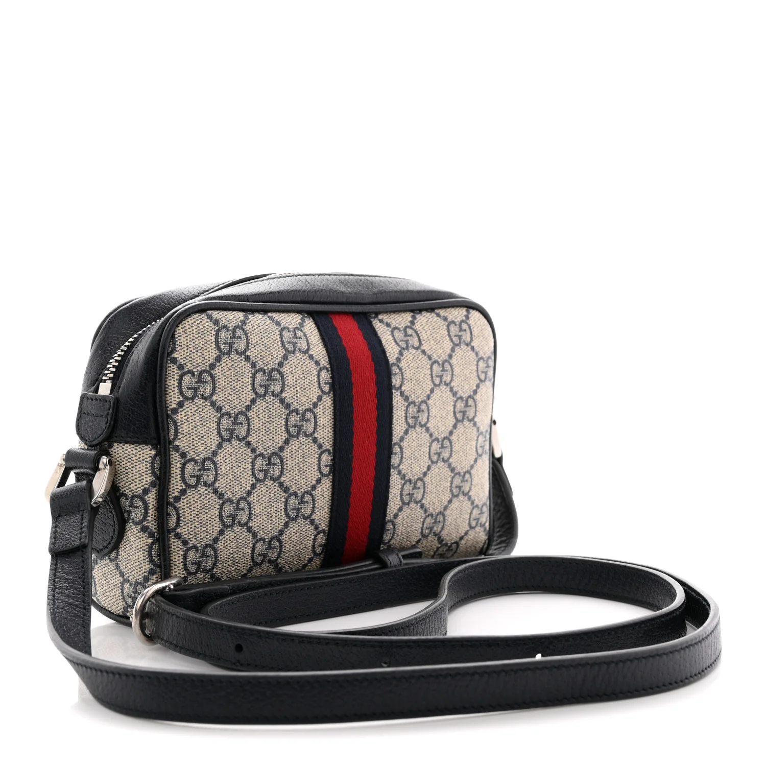GG Supreme Monogram Textured Dollar Calfskin Web Mini Ophidia Shoulder Bag Beige Blue - Image 3