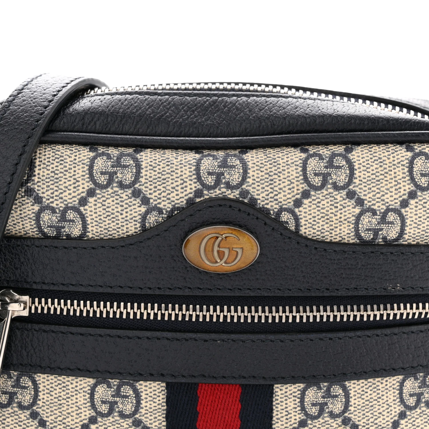 GG Supreme Monogram Textured Dollar Calfskin Web Mini Ophidia Shoulder Bag Beige Blue - Image 8