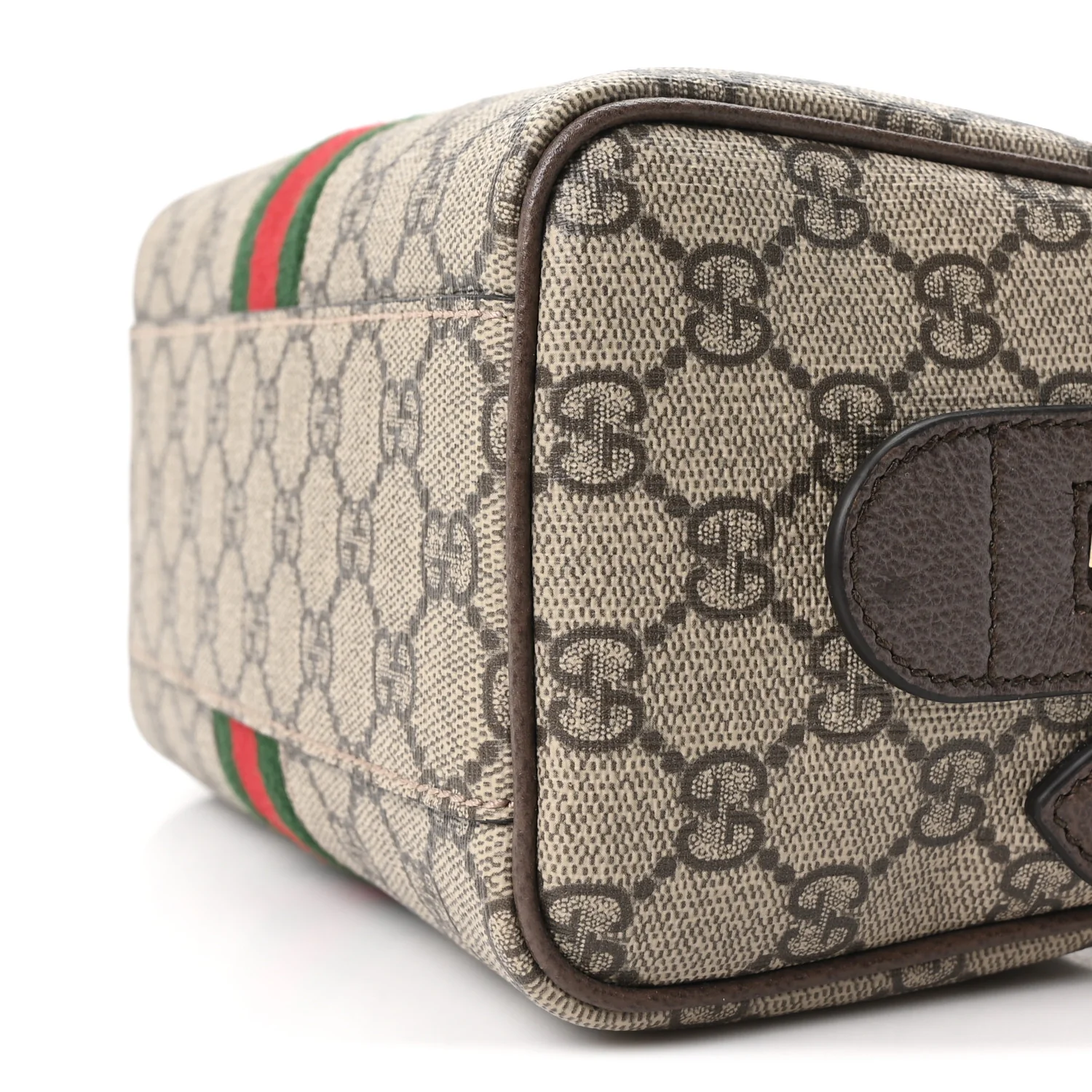 GG Supreme Monogram Textured Dollar Calfskin Web Mini Ophidia Top Handle Bag Beige Ebony New Acero - Image 10