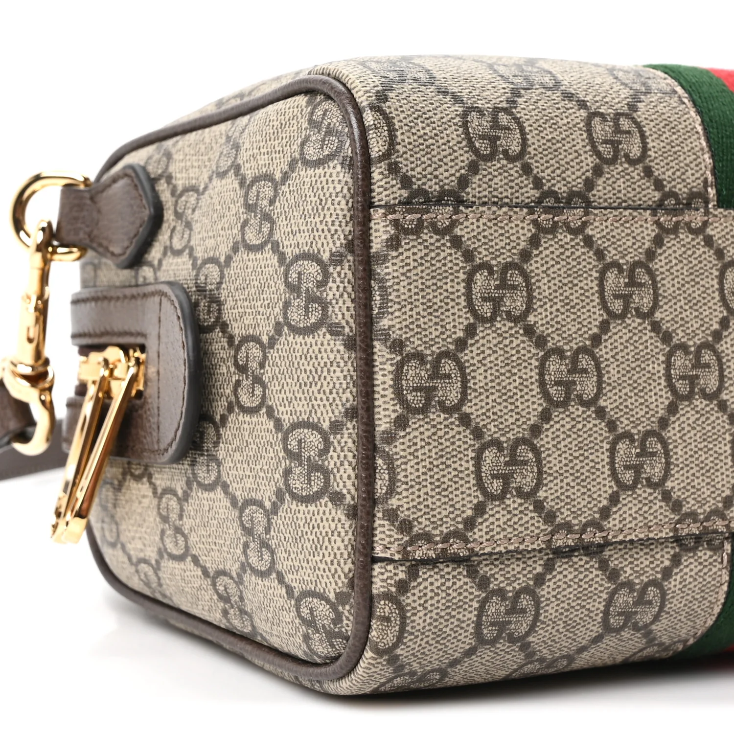 GG Supreme Monogram Textured Dollar Calfskin Web Mini Ophidia Top Handle Bag Beige Ebony New Acero - Image 9