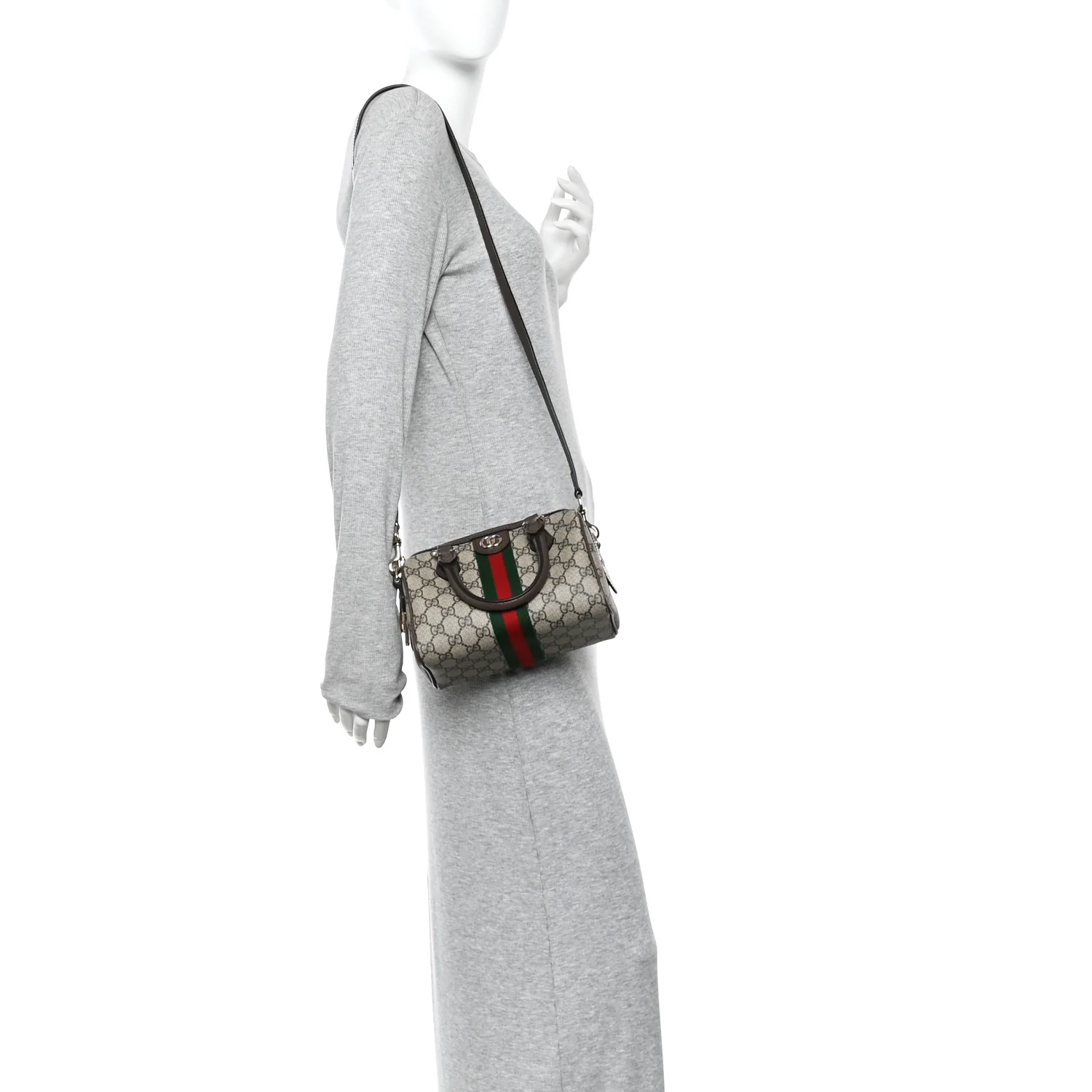 GG Supreme Monogram Textured Dollar Calfskin Web Mini Ophidia Top Handle Bag Beige Ebony New Acero - Image 2