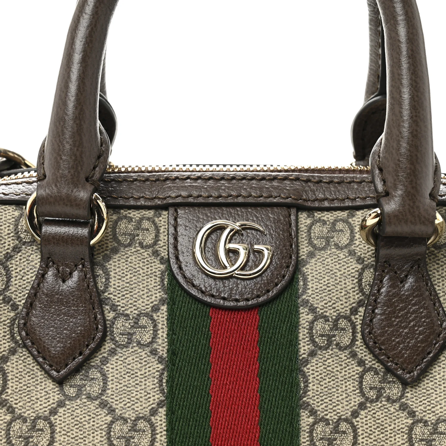 GG Supreme Monogram Textured Dollar Calfskin Web Mini Ophidia Top Handle Bag Beige Ebony New Acero - Image 8