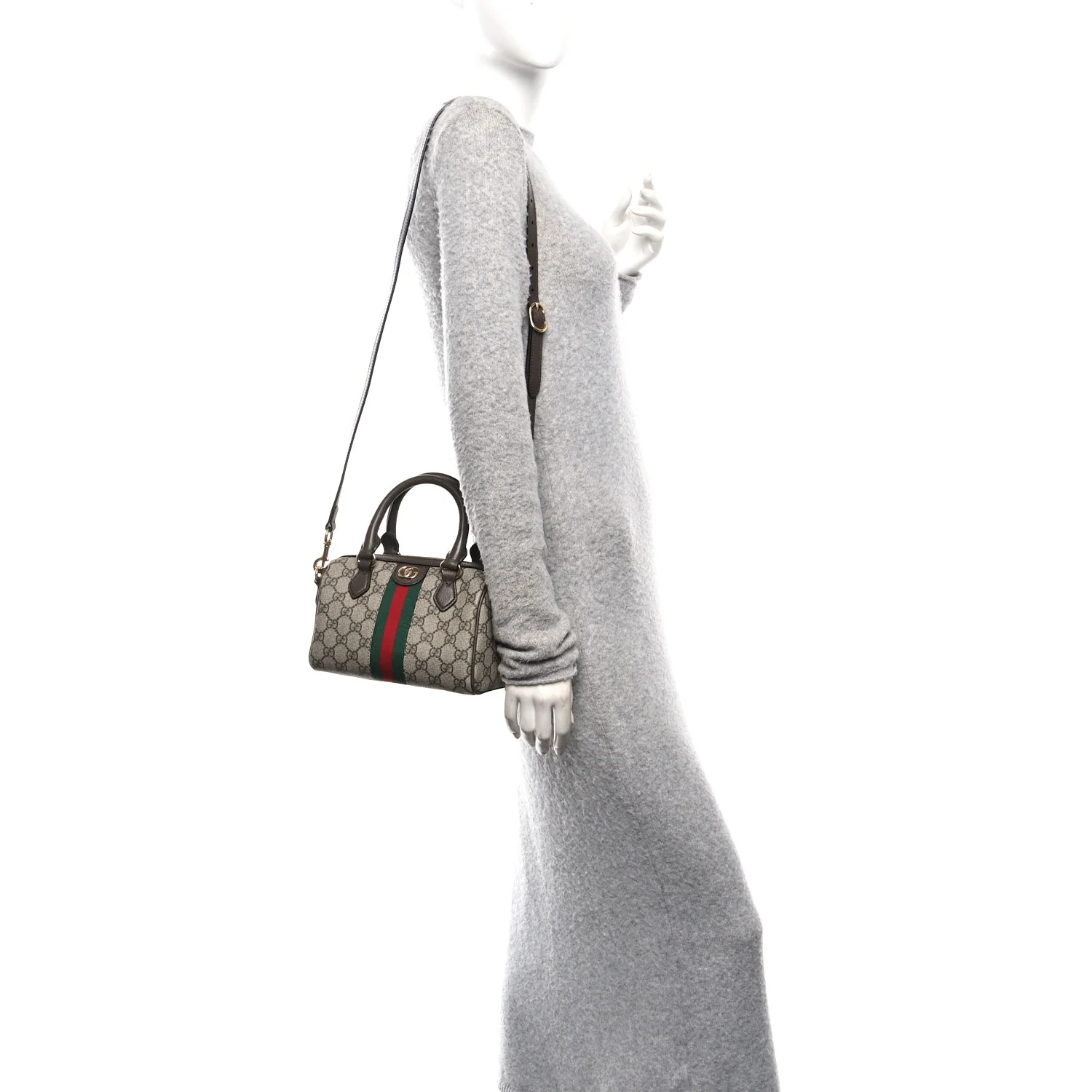 GG Supreme Monogram Textured Dollar Calfskin Web Mini Ophidia Top Handle Bowler Bag Beige Ebony New Acero - Image 2