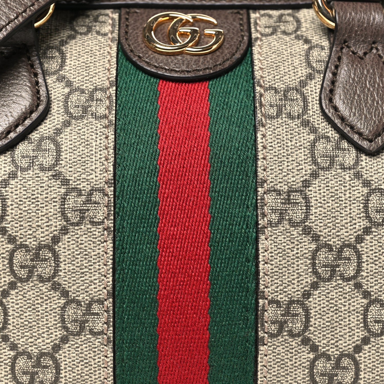 GG Supreme Monogram Textured Dollar Calfskin Web Mini Ophidia Top Handle Bowler Bag Beige Ebony New Acero - Image 8