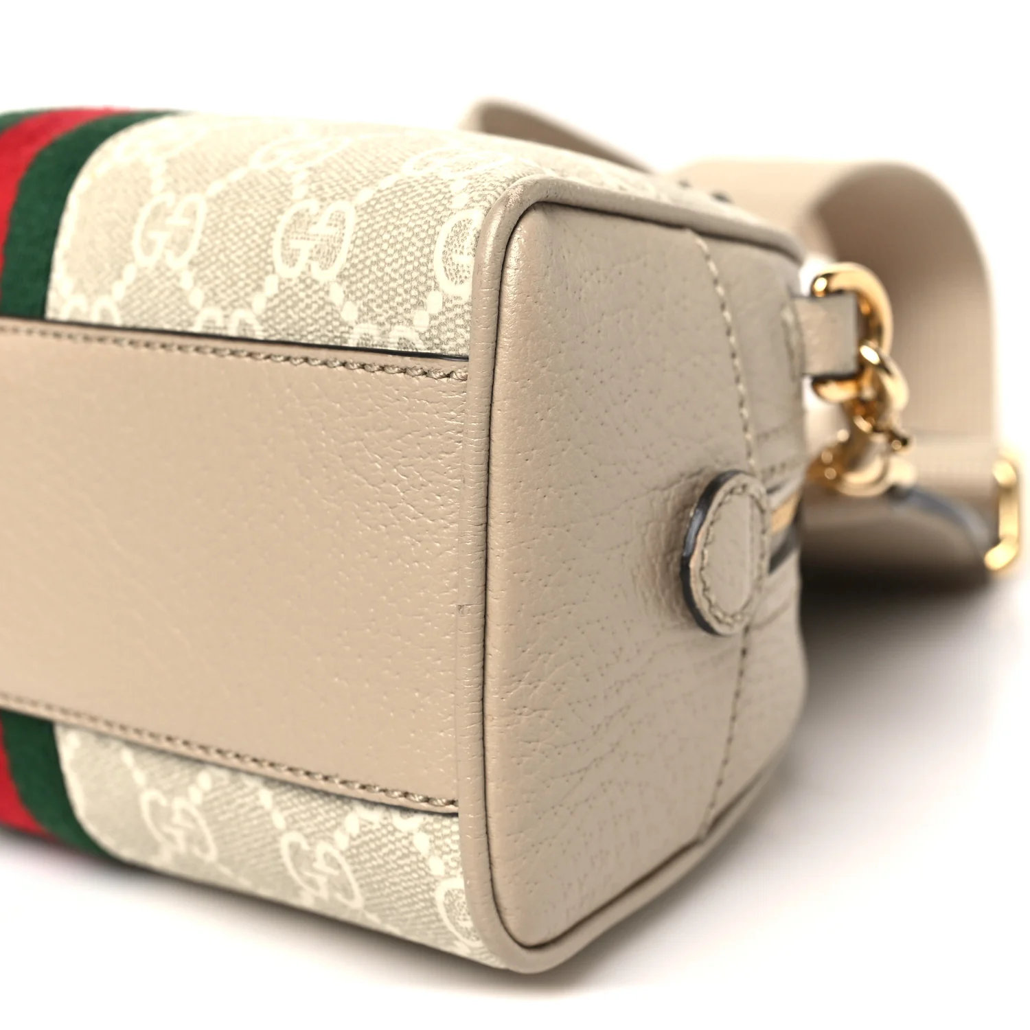 GG Supreme Monogram Textured Dollar Calfskin Web Mini Ophidia Top Handle Bowler Bag Beige Mystic White Oatmeal - Image 10