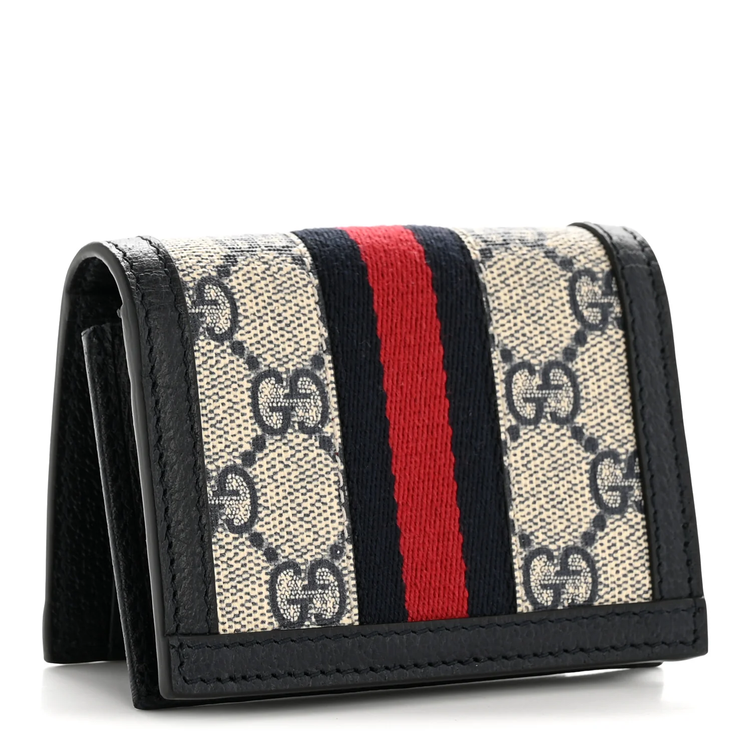 GG Supreme Monogram Textured Dollar Calfskin Web Ophidia Card Case Beige Blue - Image 3
