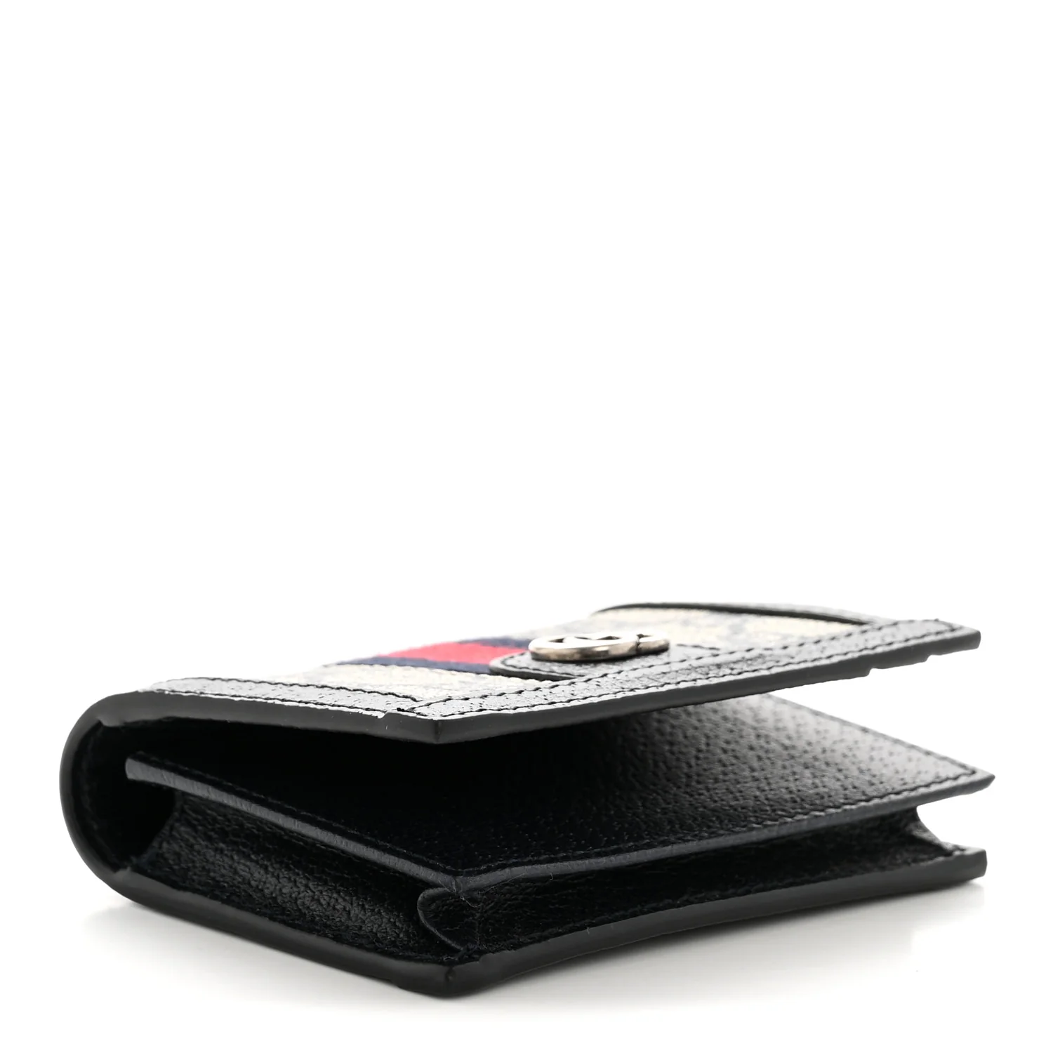 GG Supreme Monogram Textured Dollar Calfskin Web Ophidia Card Case Beige Blue - Image 4