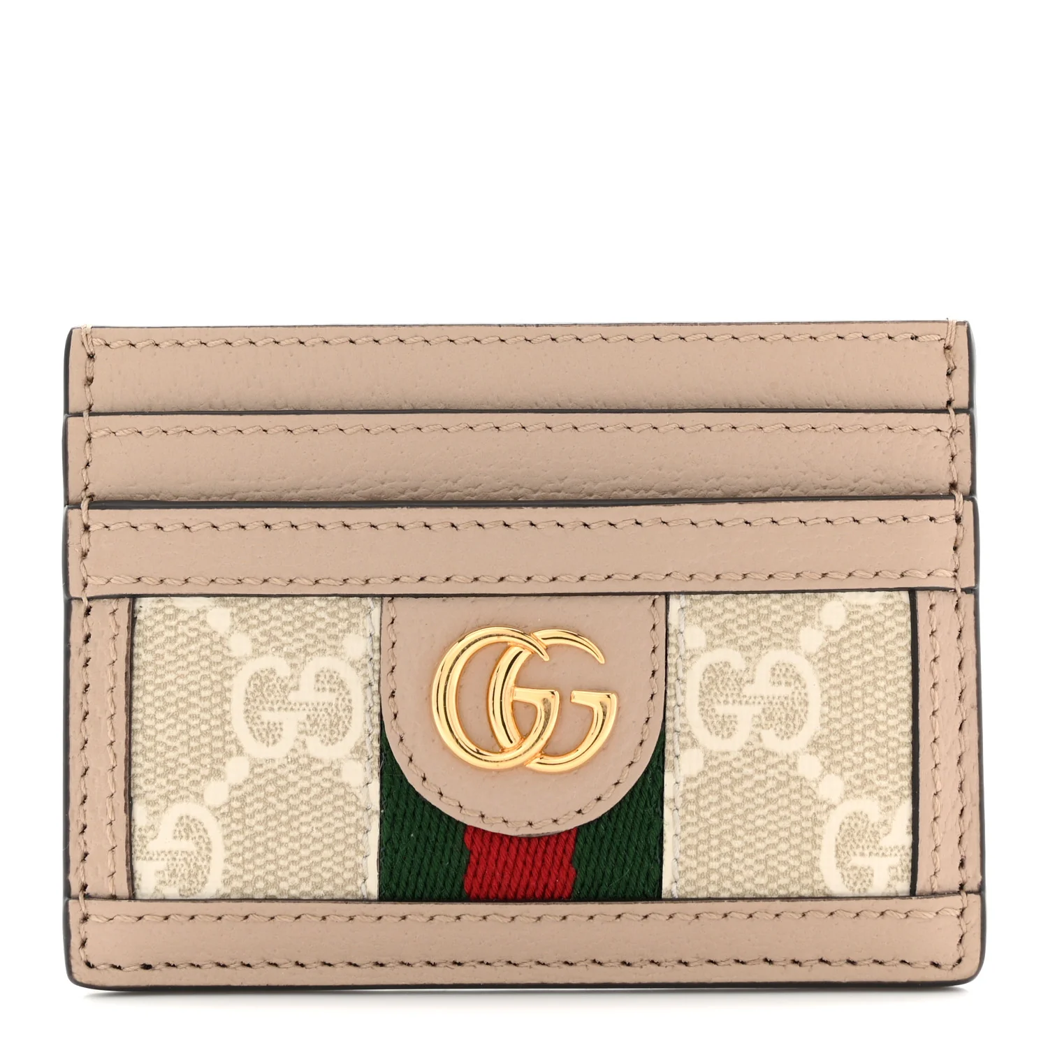 GG Supreme Monogram Textured Dollar Calfskin Web Ophidia Card Holder Beige Mystic White Oatmeal