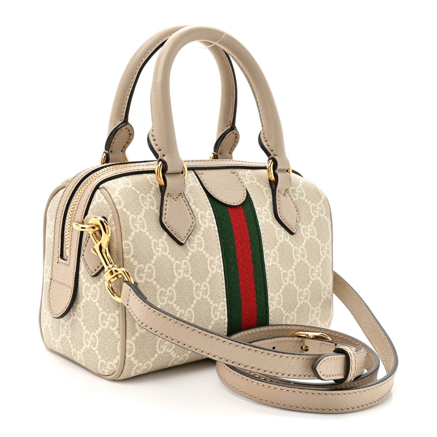 GG Supreme Monogram Textured Dollar Calfskin Web Ophidia Mini Top Handle Bag Beige Mystic White Oatmeal - Image 3