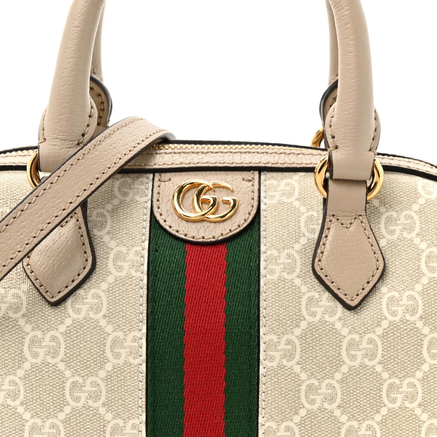 GG Supreme Monogram Textured Dollar Calfskin Web Ophidia Mini Top Handle Bag Beige Mystic White Oatmeal - Image 8