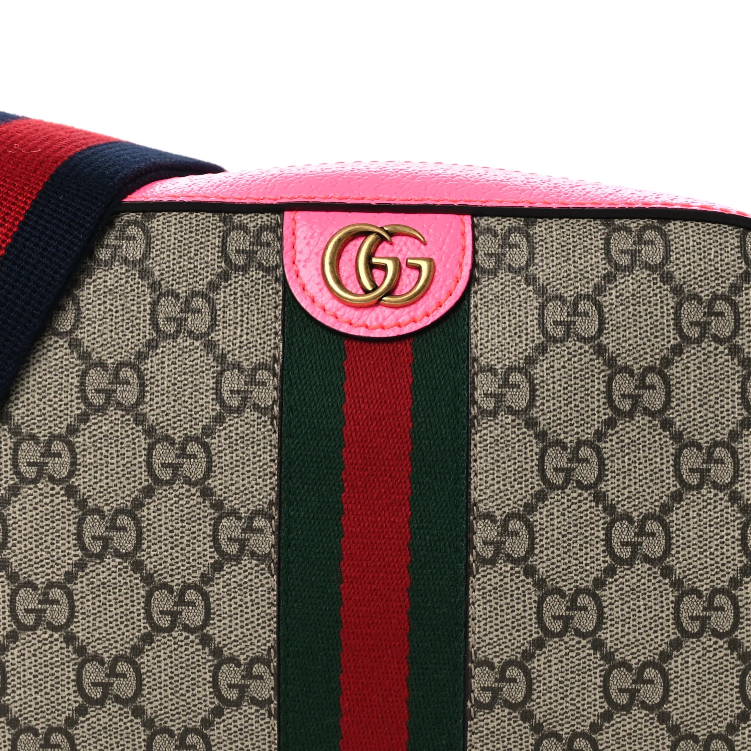 GG Supreme Monogram Textured Dollar Calfskin Web Ophidia Small Crossbody Bag Beige Ebony Fuchsia - Image 8