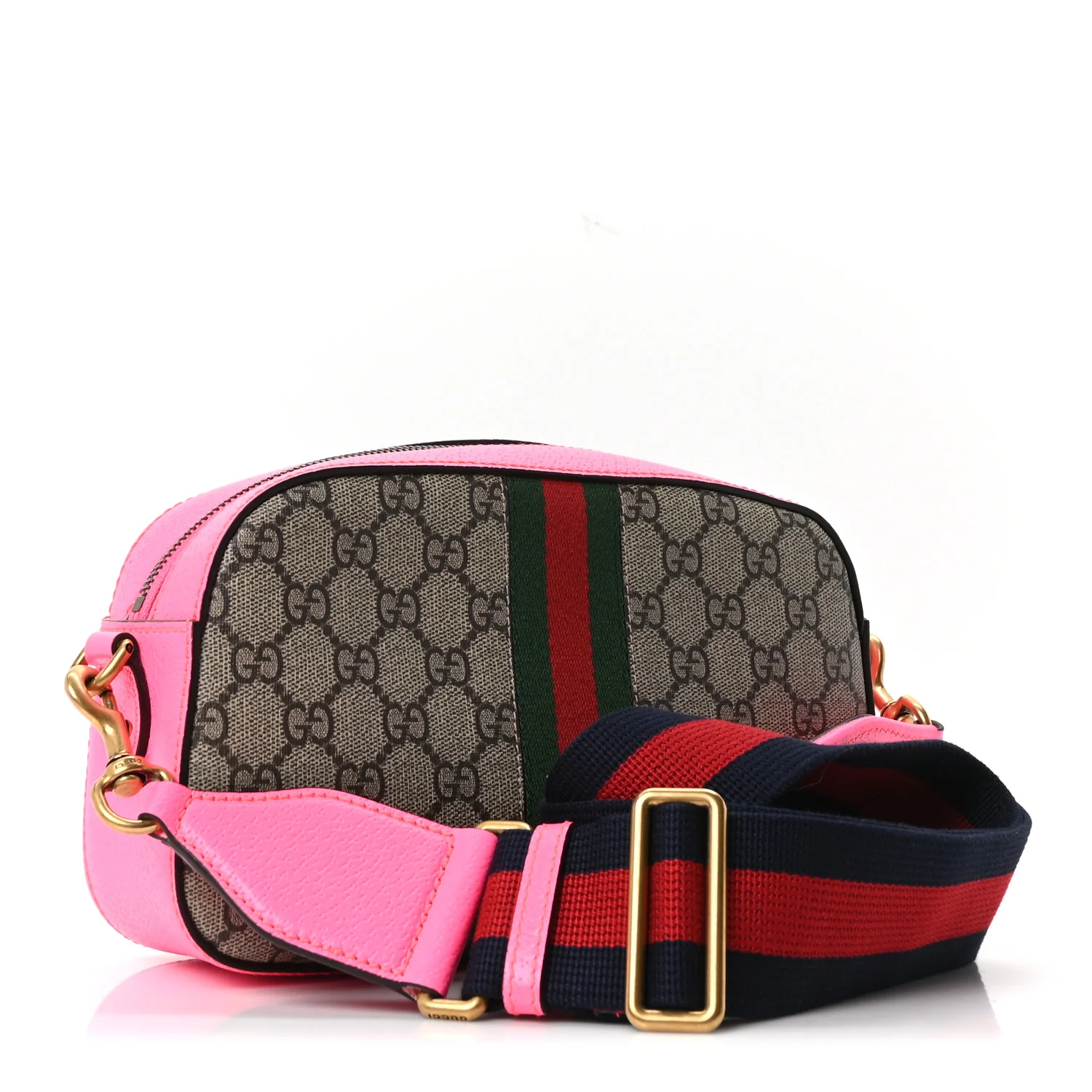 GG Supreme Monogram Textured Dollar Calfskin Web Ophidia Small Crossbody Bag Beige Ebony Fuchsia - Image 3