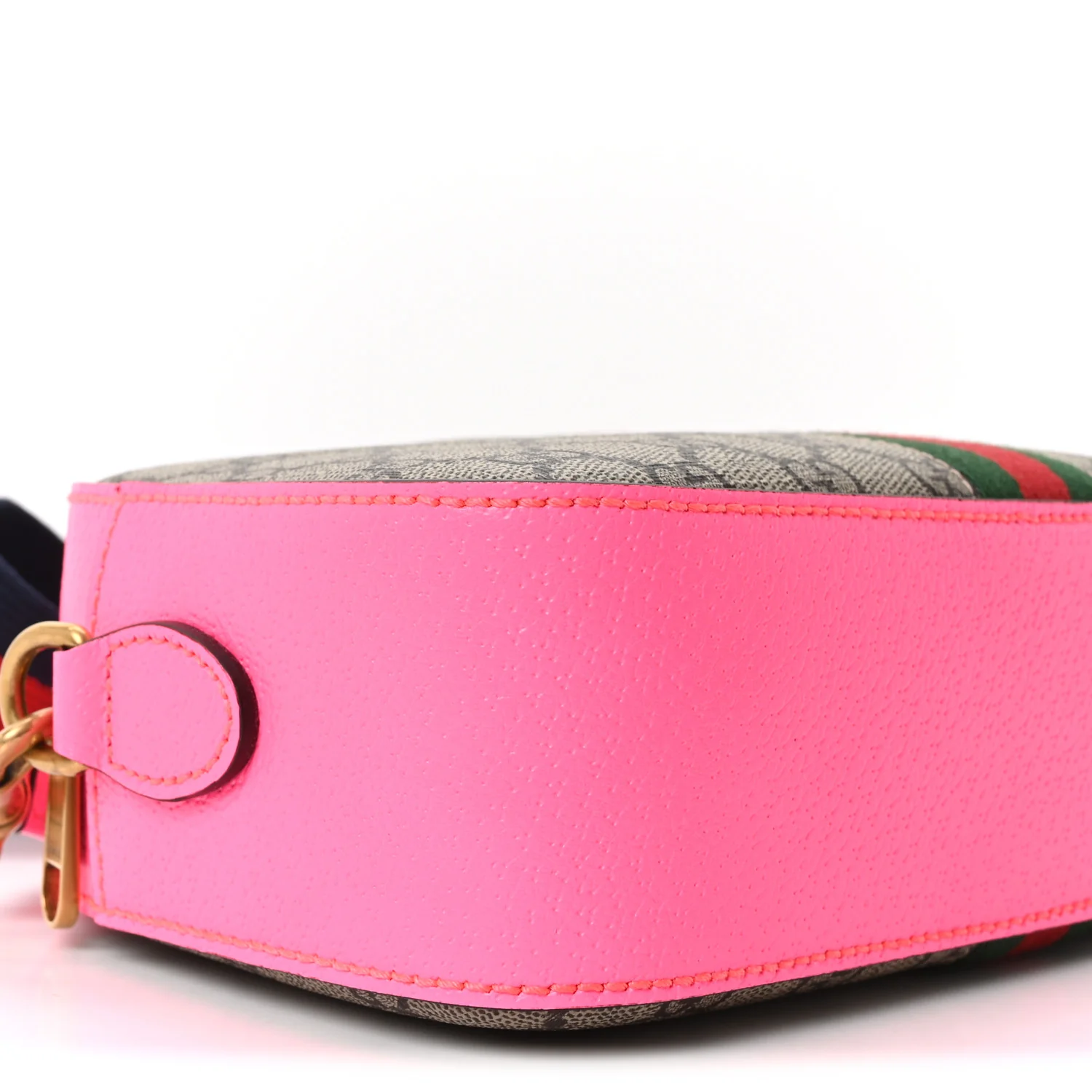 GG Supreme Monogram Textured Dollar Calfskin Web Ophidia Small Crossbody Bag Beige Ebony Fuchsia - Image 9