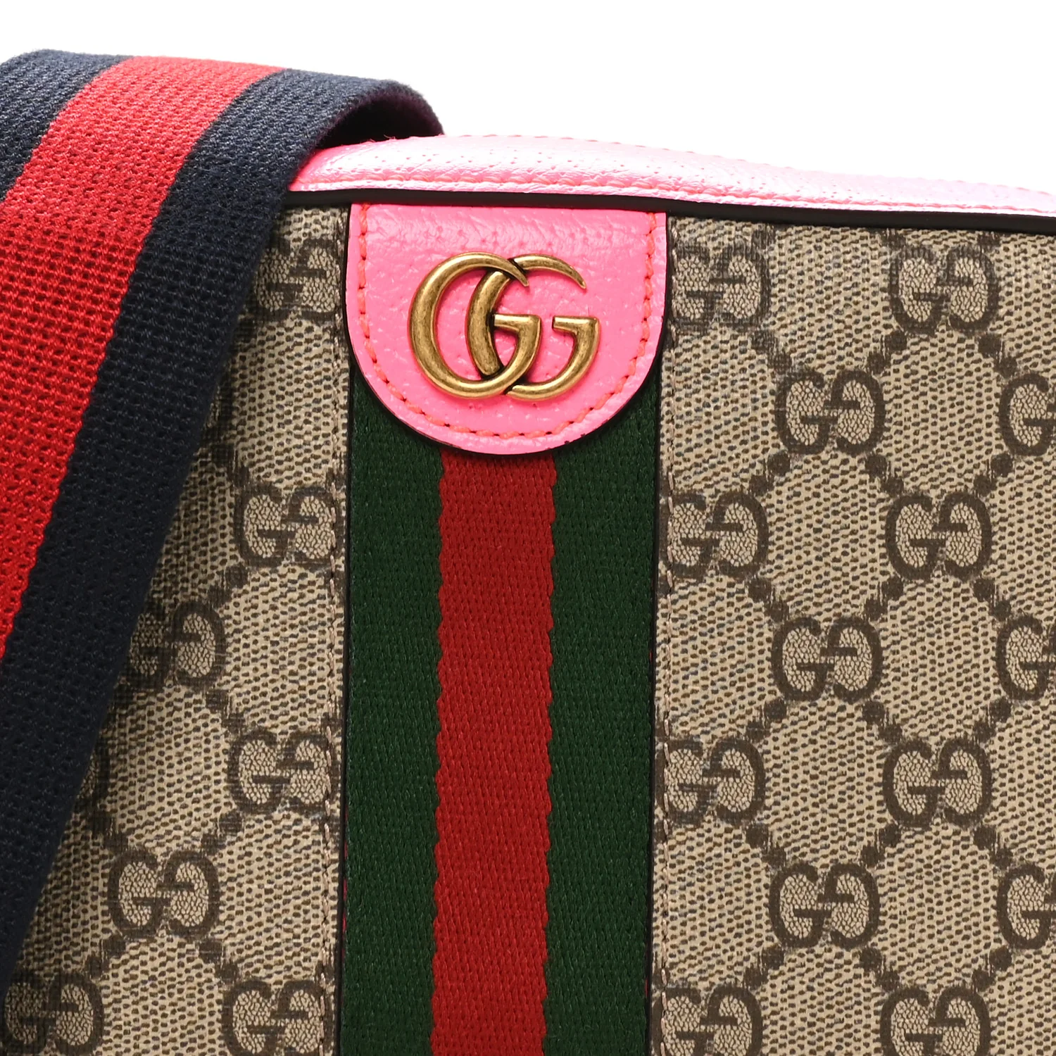 GG Supreme Monogram Textured Dollar Calfskin Web Ophidia Small Crossbody Bag Beige Ebony Fuchsia - Image 8