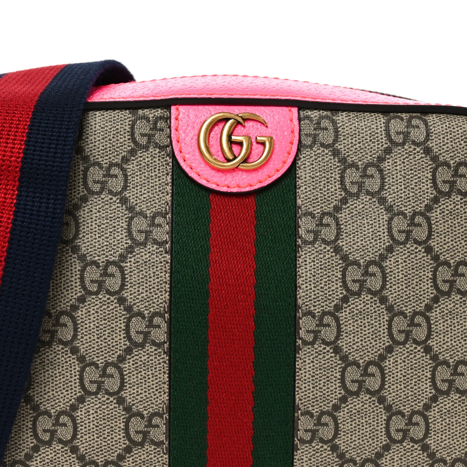 GG Supreme Monogram Textured Dollar Calfskin Web Ophidia Small Crossbody Bag Beige Ebony Fuchsia - Image 8