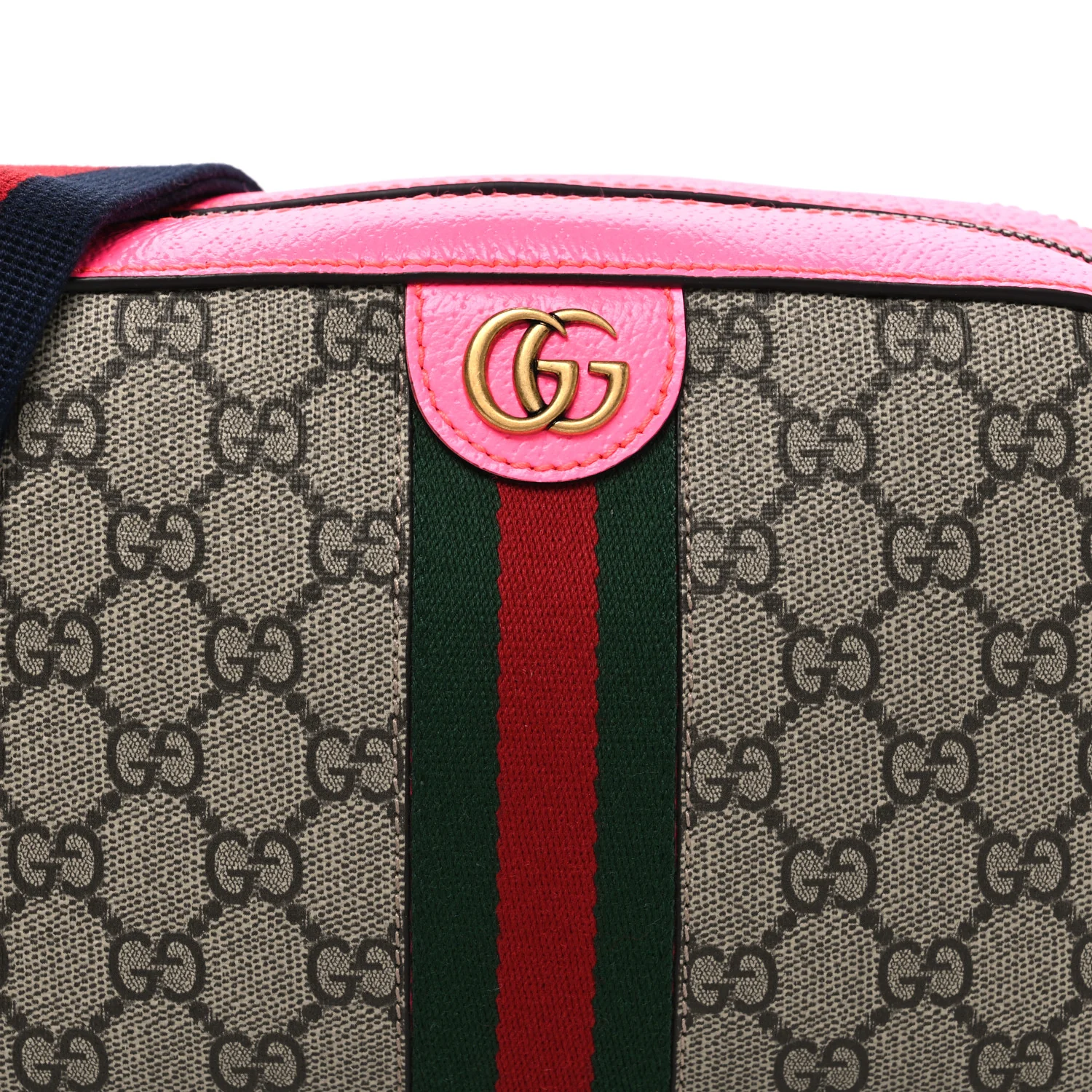 GG Supreme Monogram Textured Dollar Calfskin Web Ophidia Small Crossbody Bag Beige Ebony Fuchsia - Image 7