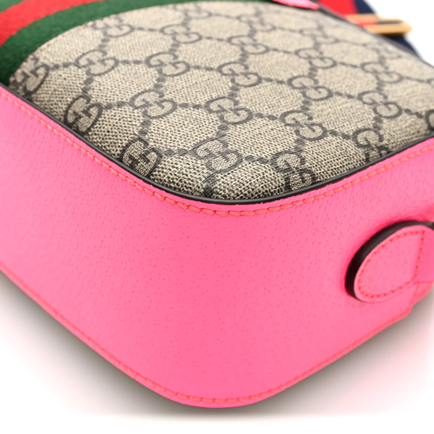 GG Supreme Monogram Textured Dollar Calfskin Web Ophidia Small Crossbody Bag Beige Ebony Fuchsia - Image 10