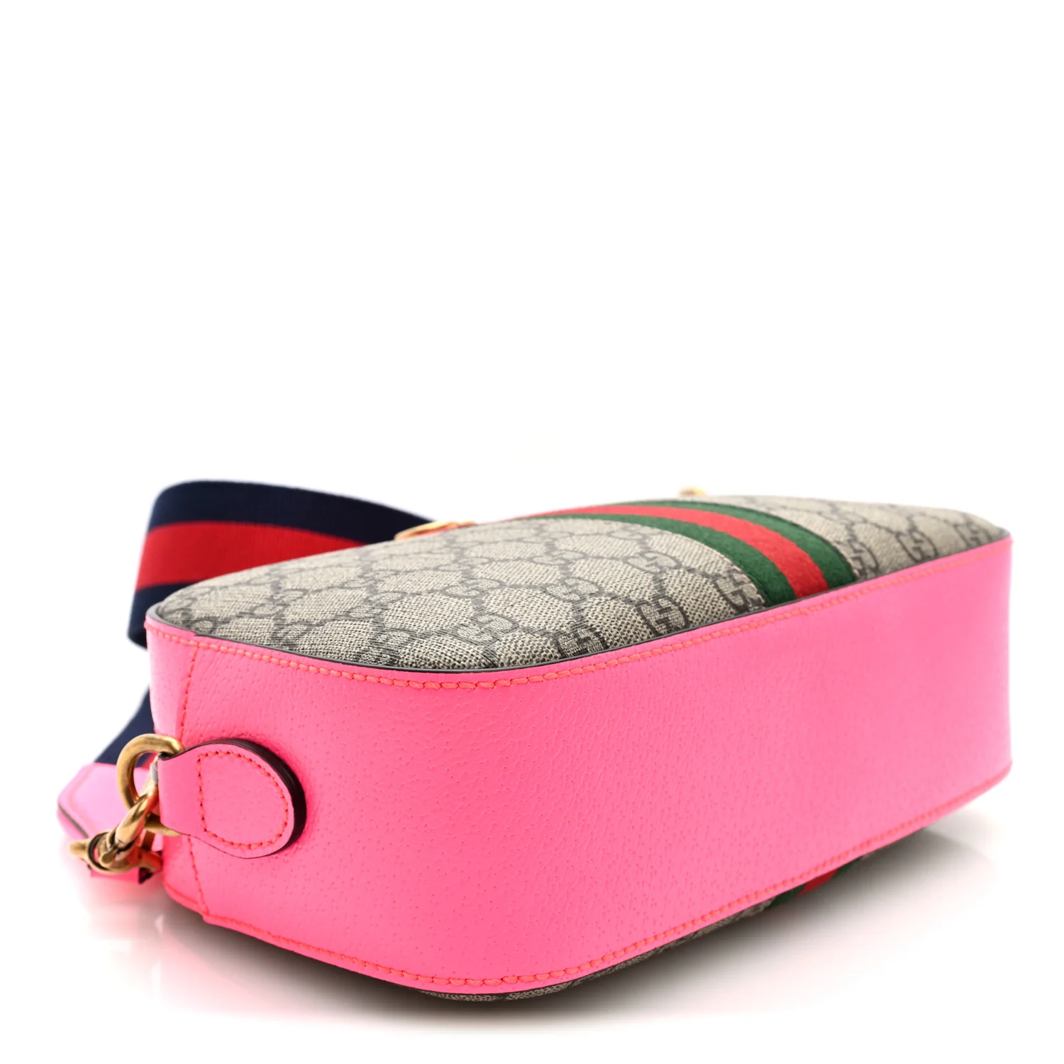 GG Supreme Monogram Textured Dollar Calfskin Web Ophidia Small Crossbody Bag Beige Ebony Fuchsia - Image 4
