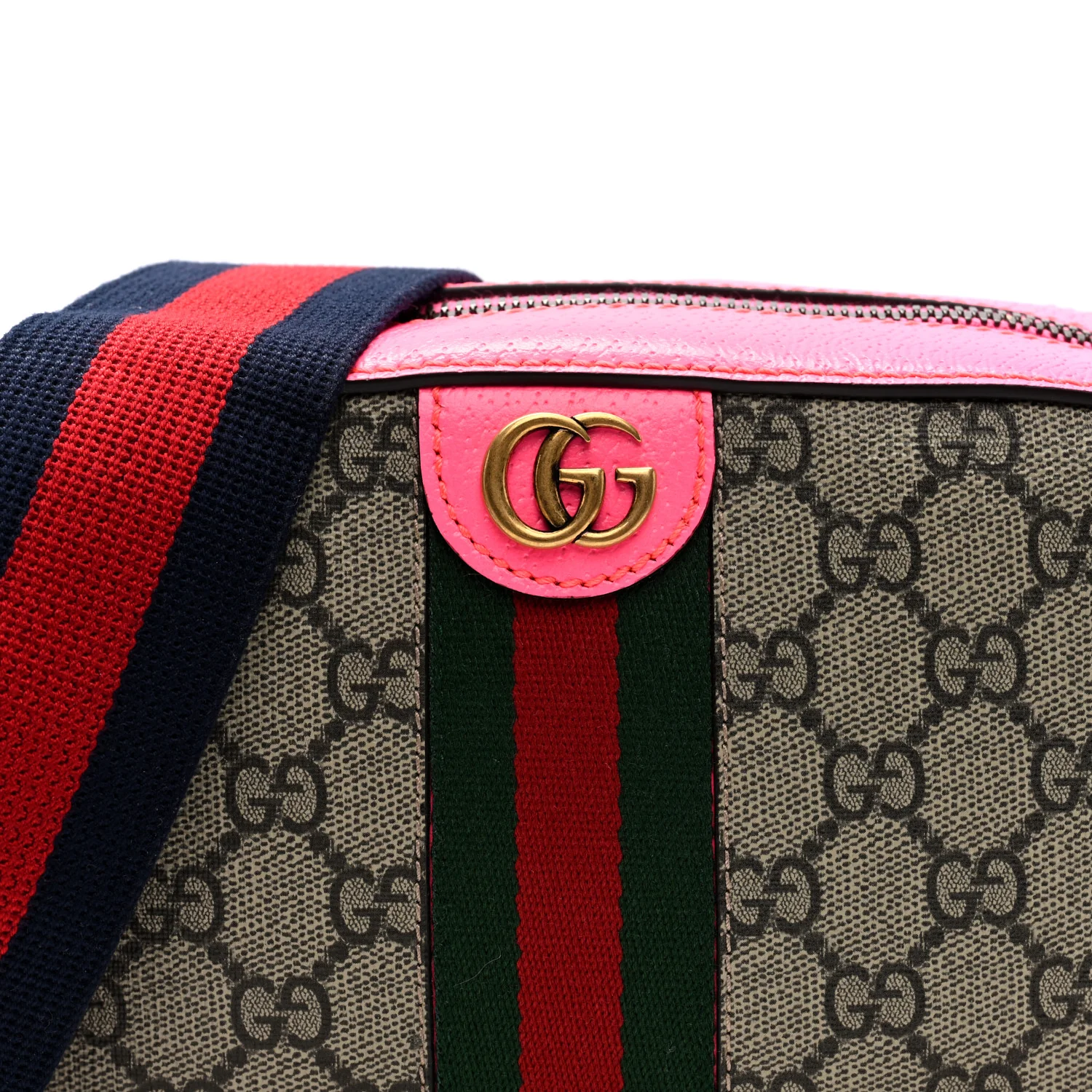 GG Supreme Monogram Textured Dollar Calfskin Web Ophidia Small Crossbody Bag Beige Ebony Fuchsia - Image 8