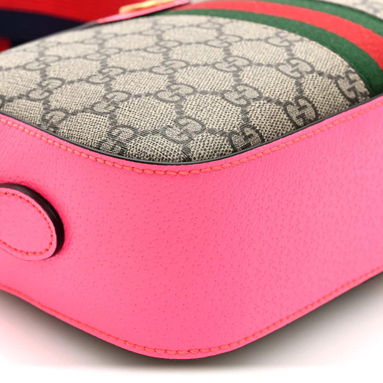 GG Supreme Monogram Textured Dollar Calfskin Web Ophidia Small Crossbody Bag Beige Ebony Fuchsia - Image 9