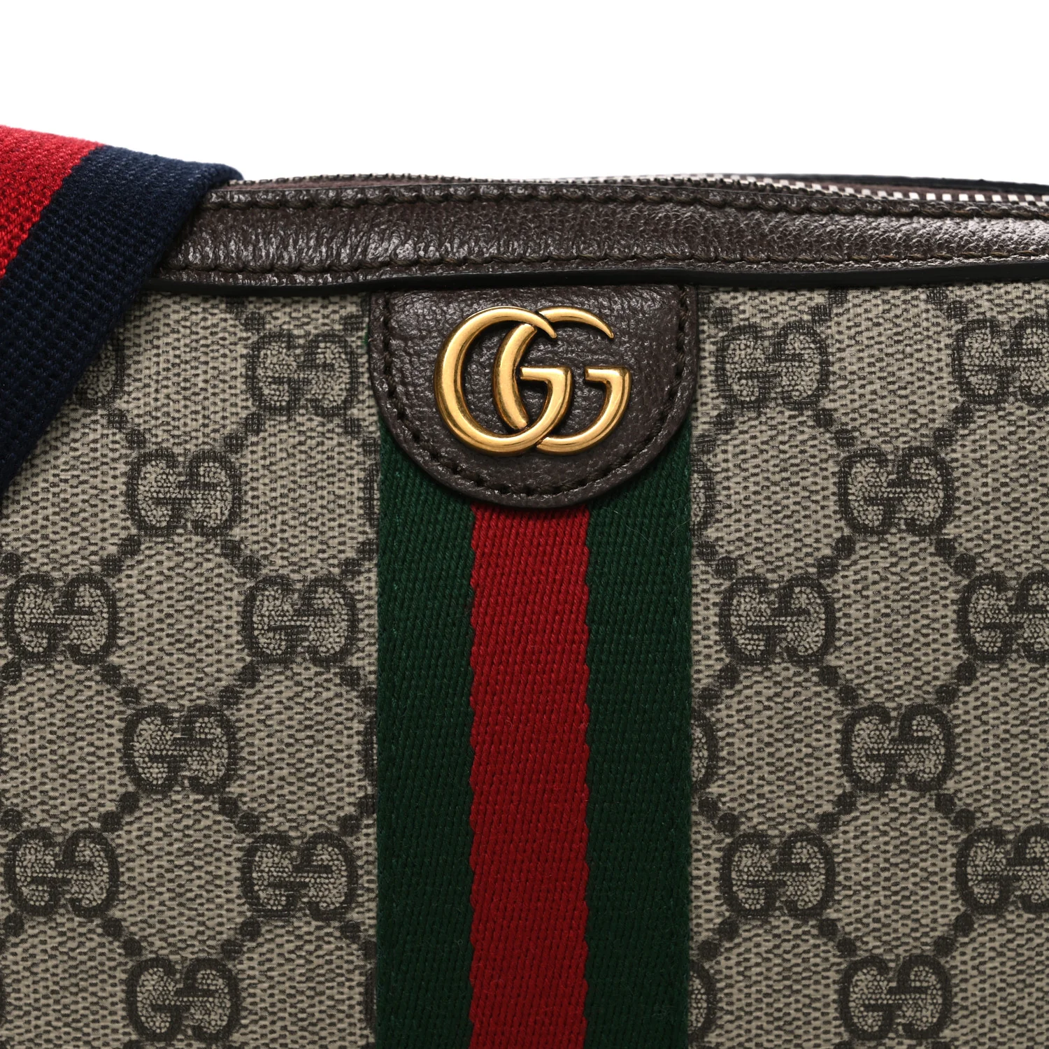 GG Supreme Monogram Textured Dollar Calfskin Web Ophidia Wristlet Shoulder Bag Beige Ebony New Acero - Image 8