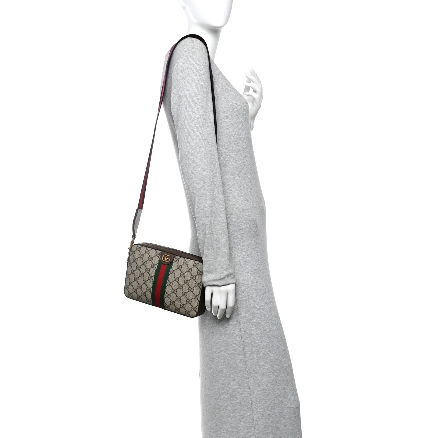 GG Supreme Monogram Textured Dollar Calfskin Web Ophidia Wristlet Shoulder Bag Beige Ebony New Acero - Image 2