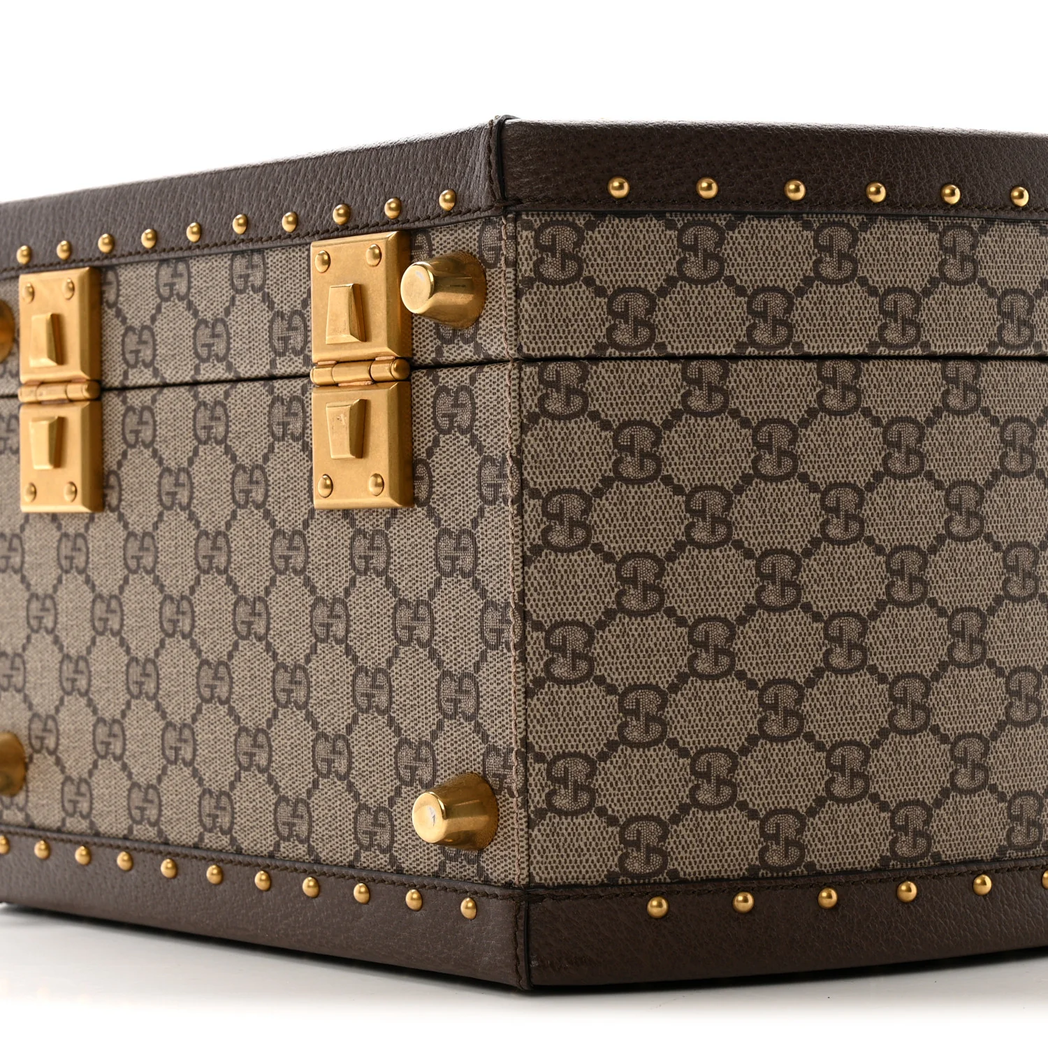 GG Supreme Monogram Textured Dollar Calfskin Web Savoy Hat Box Beige Ebony New Acero - Image 8