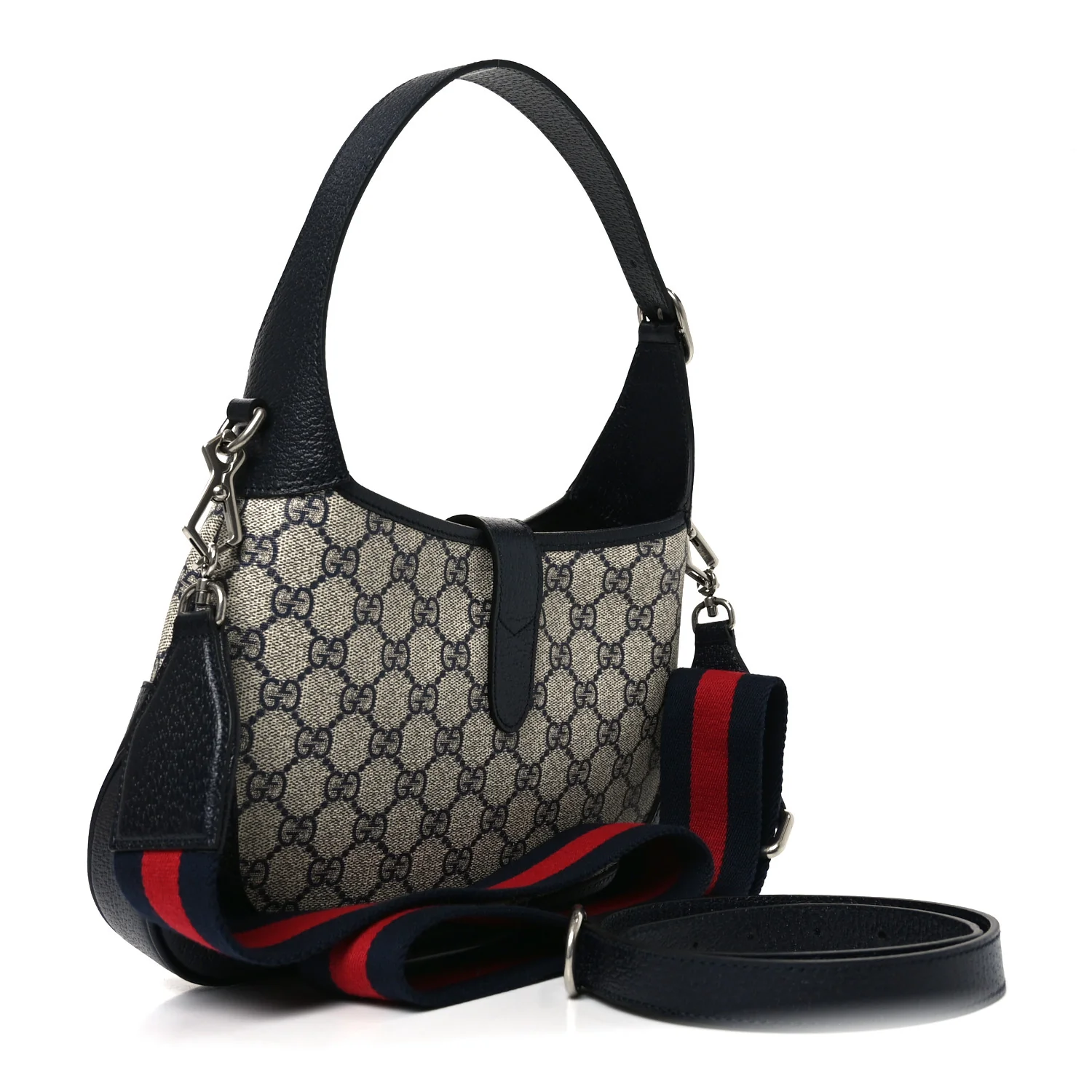 GG Supreme Monogram Textured Dollar Calfskin Web Small Jackie 1961 Hobo Beige Blue - Image 3