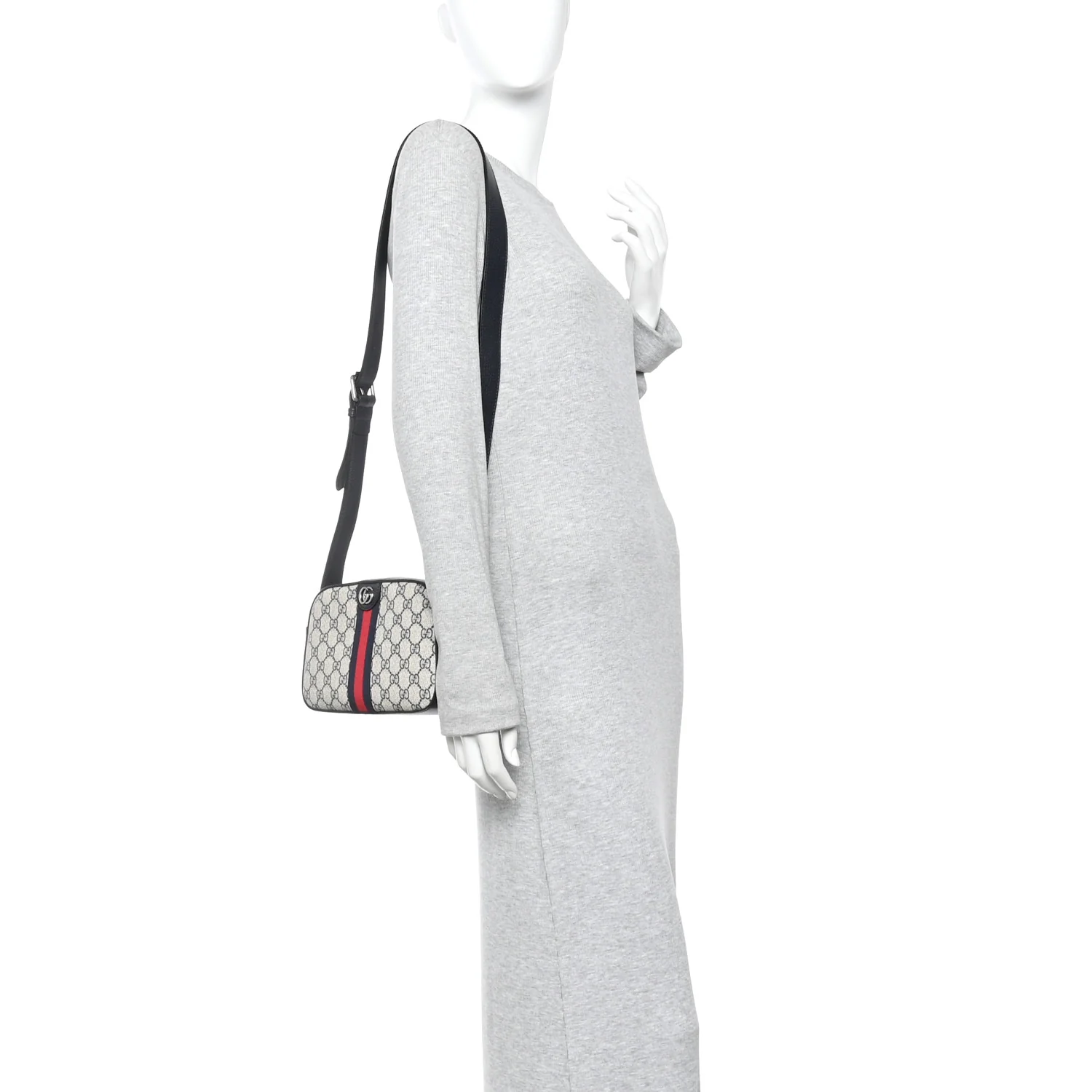 GG Supreme Monogram Textured Dollar Calfskin Web Small Ophidia Camera Bag Beige Blue - Image 2