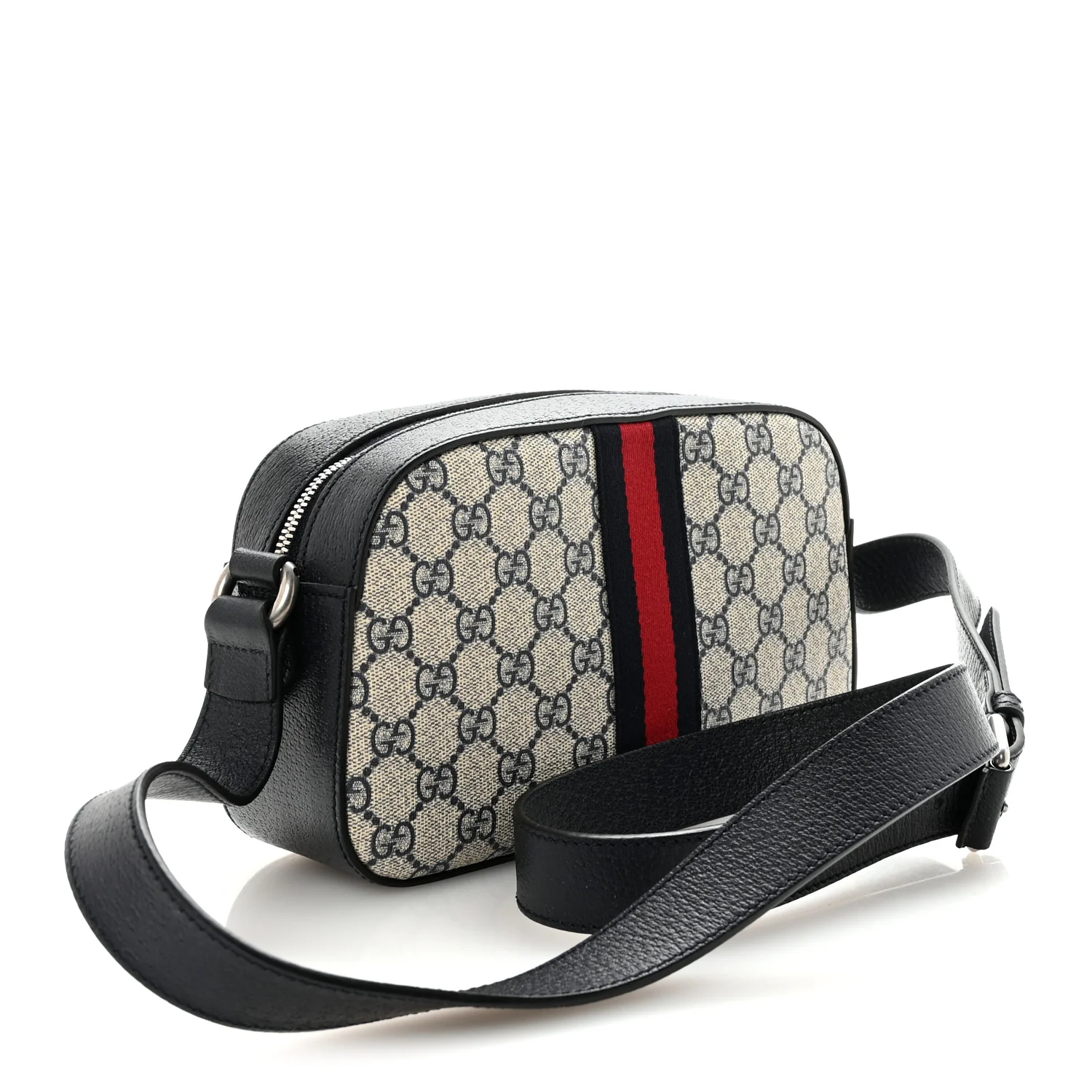 GG Supreme Monogram Textured Dollar Calfskin Web Small Ophidia Camera Bag Beige Blue - Image 3