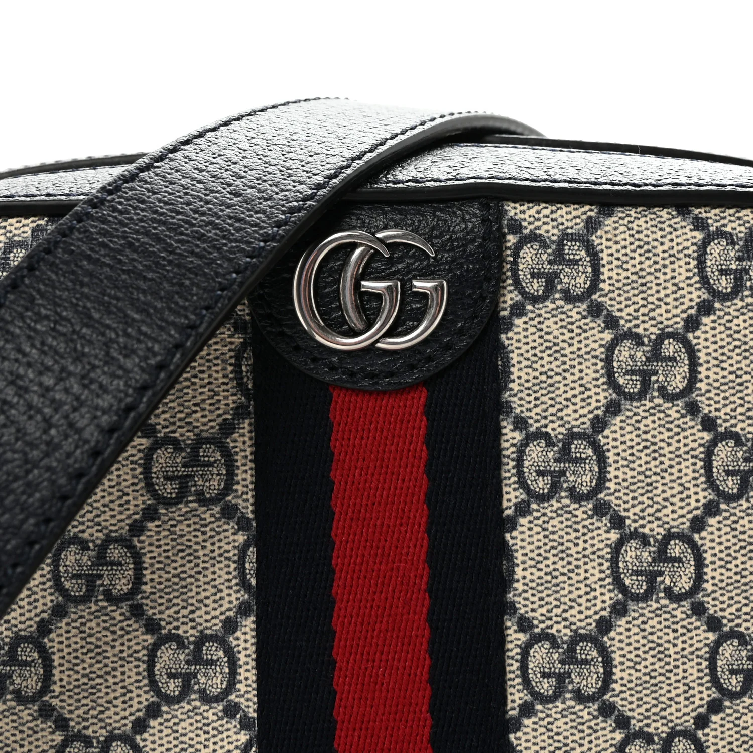 GG Supreme Monogram Textured Dollar Calfskin Web Small Ophidia Camera Bag Beige Blue - Image 7