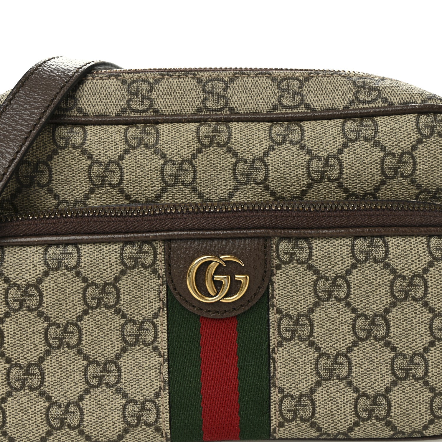 GG Supreme Monogram Textured Dollar Calfskin Web Small Ophidia Convertible Shoulder Bag Beige Ebony New Acero - Image 8