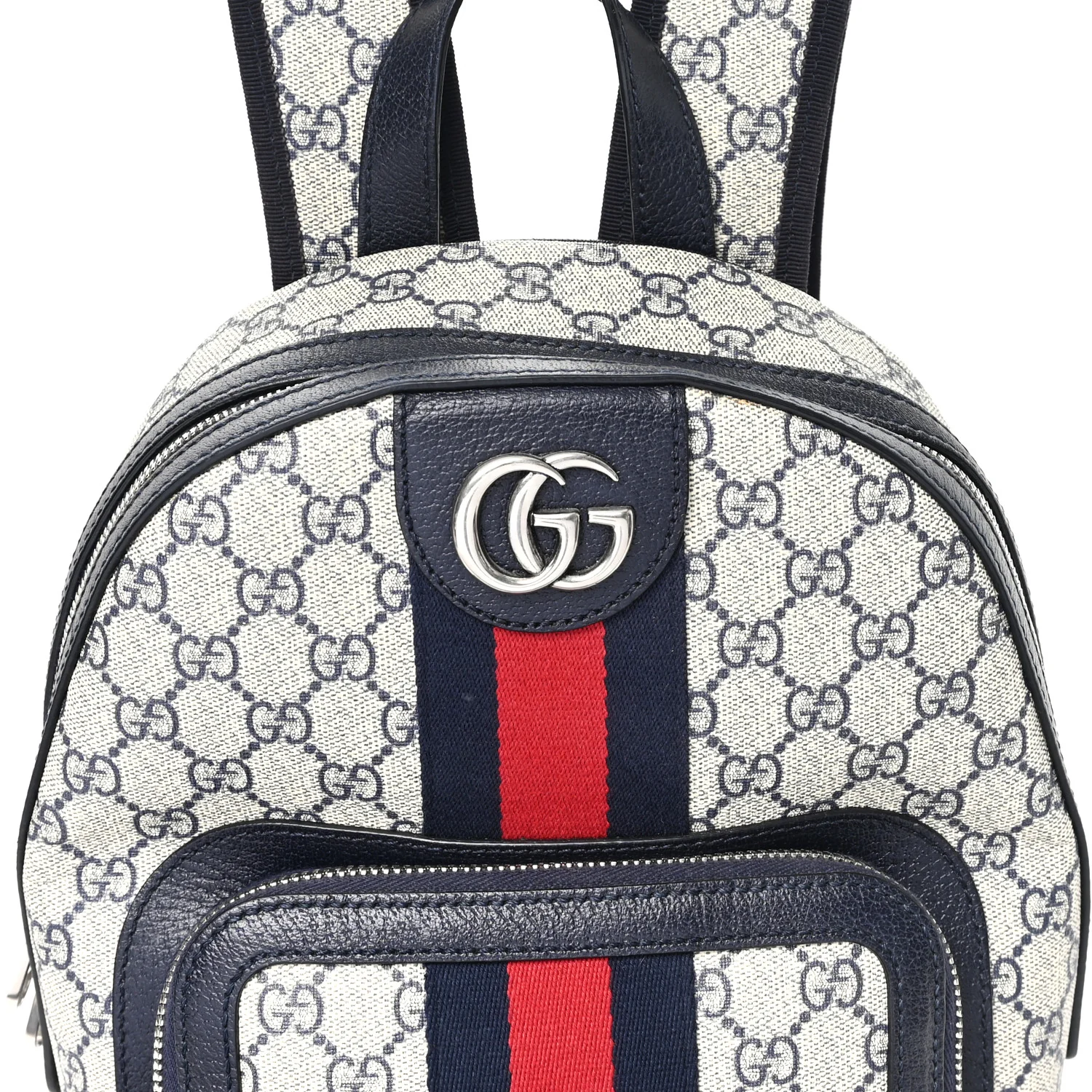 GG Supreme Monogram Textured Dollar Calfskin Web Small Ophidia Day Backpack Beige Blue Black - Image 7