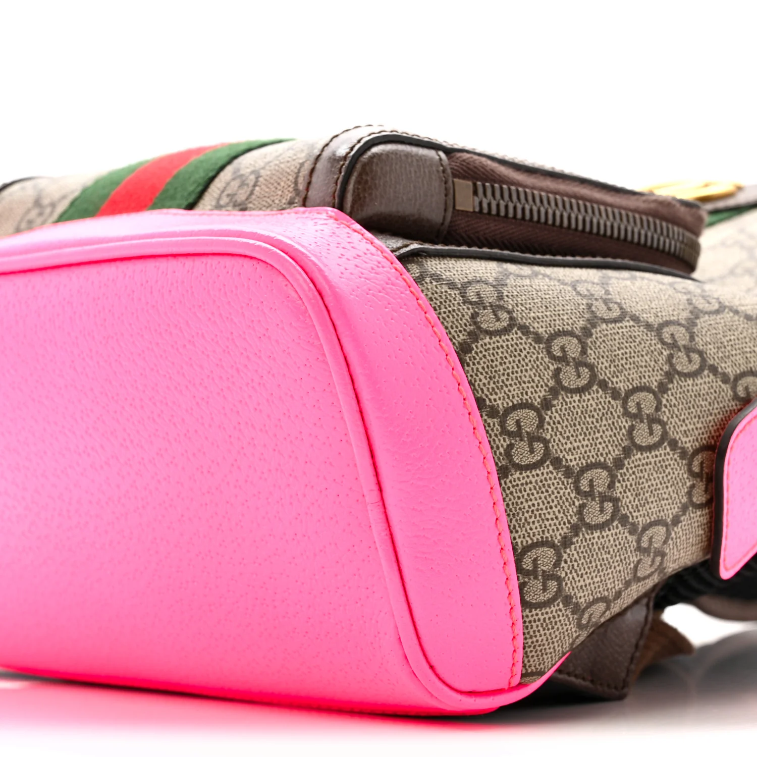 GG Supreme Monogram Textured Dollar Calfskin Web Small Ophidia Day Backpack Beige Ebony Fluorescent Fuchsia - Image 10