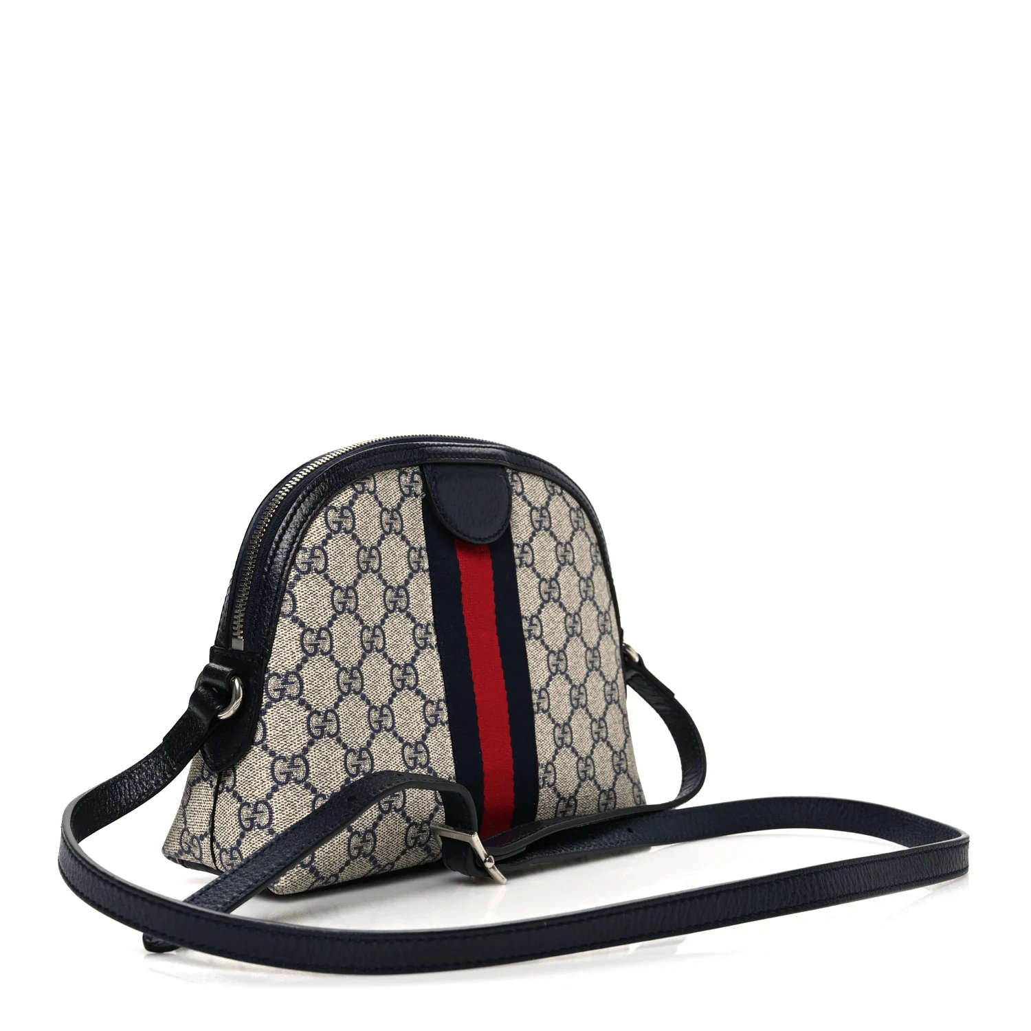 GG Supreme Monogram Textured Dollar Calfskin Web Small Ophidia Dome Shoulder Bag Beige Blue - Image 3
