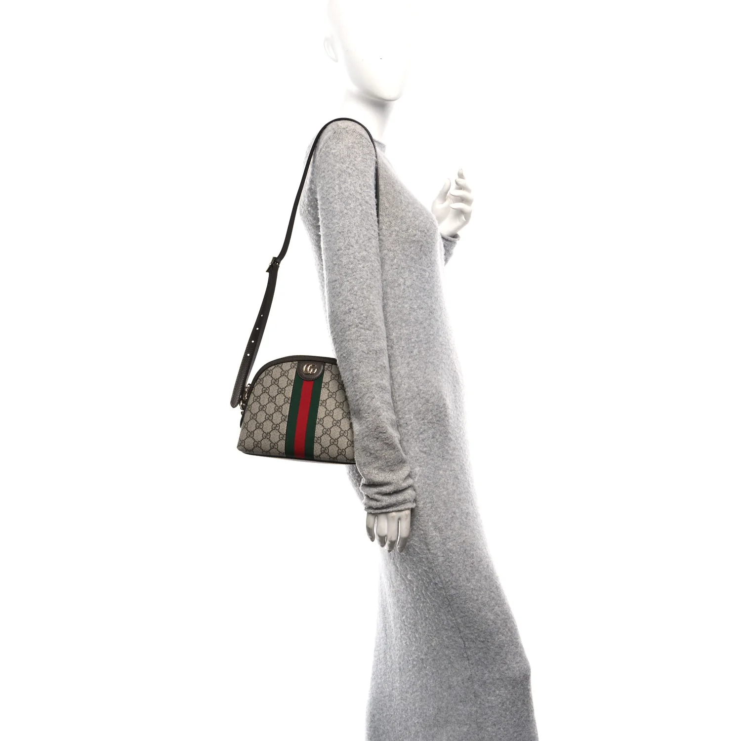 GG Supreme Monogram Textured Dollar Calfskin Web Small Ophidia Dome Shoulder Bag Beige Ebony New Acero - Image 2