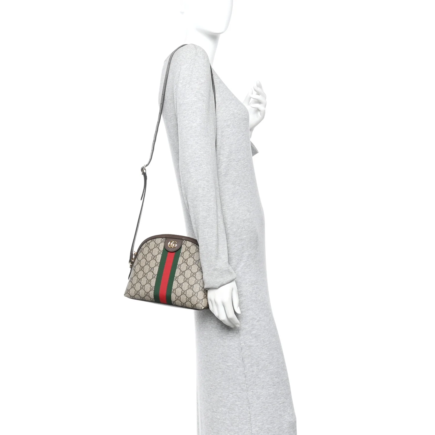 GG Supreme Monogram Textured Dollar Calfskin Web Small Ophidia Dome Shoulder Bag Beige Ebony New Acero - Image 2