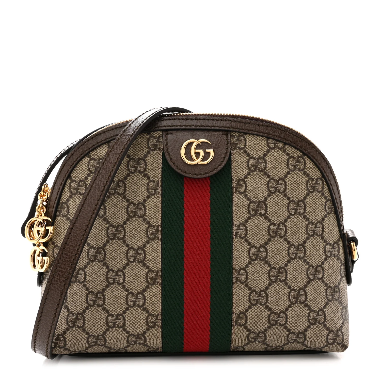 GG Supreme Monogram Textured Dollar Calfskin Web Small Ophidia Dome Shoulder Bag Beige Ebony New Acero