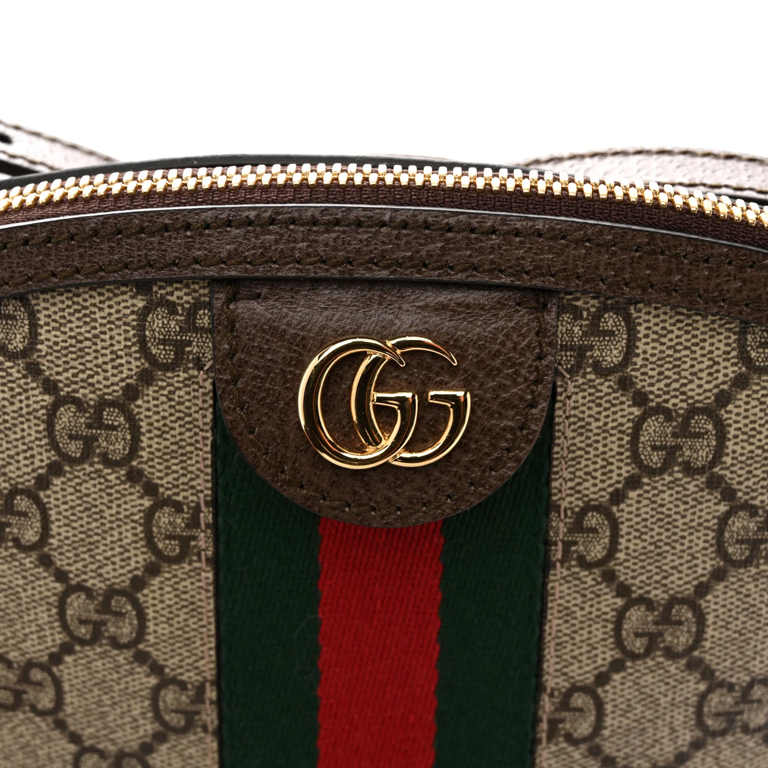 GG Supreme Monogram Textured Dollar Calfskin Web Small Ophidia Dome Shoulder Bag Beige Ebony New Acero - Image 11