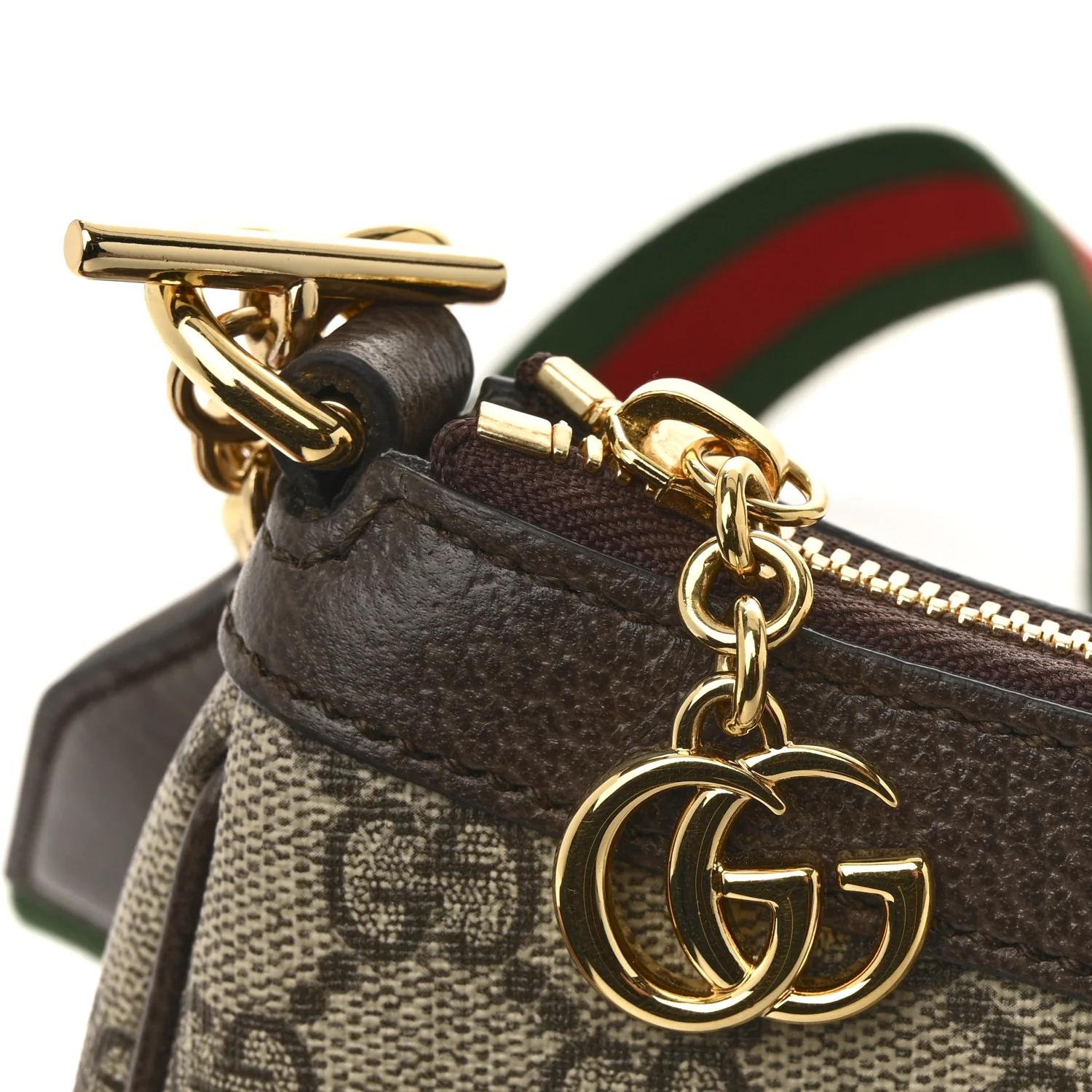 GG Supreme Monogram Textured Dollar Calfskin Web Small Ophidia GG Handbag Beige Ebony New Acero - Image 12