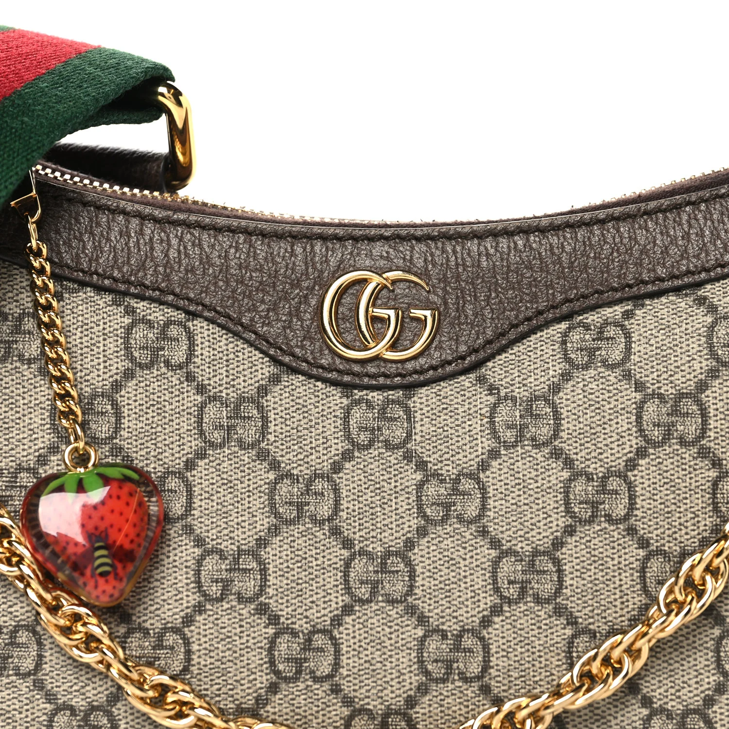 GG Supreme Monogram Textured Dollar Calfskin Web Small Ophidia GG Handbag Beige Ebony New Acero - Image 8