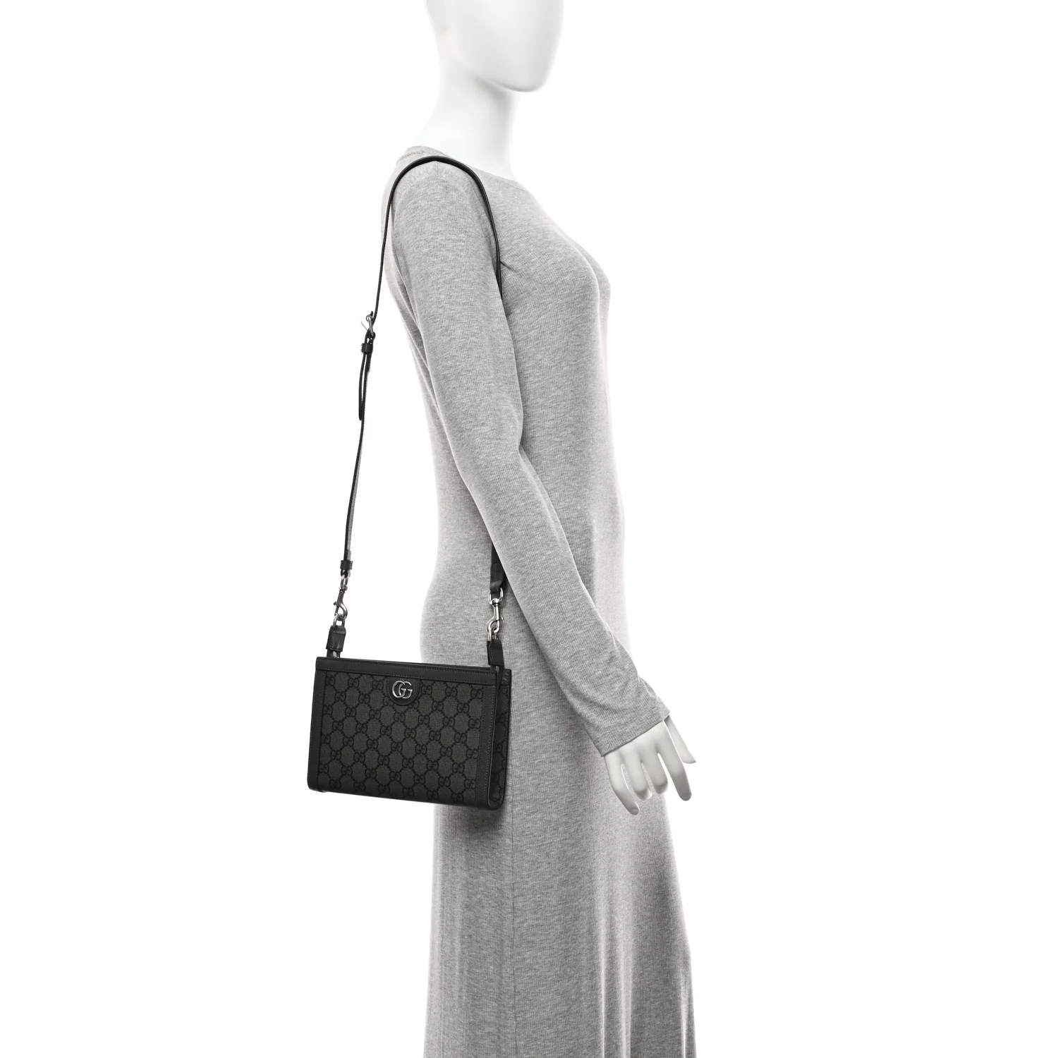 GG Supreme Monogram Textured Dollar Calfskin Web Small Ophidia Shoulder Bag Grey Black Graphite Grey - Image 2