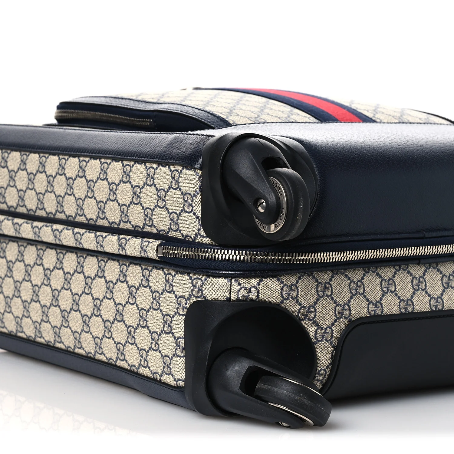 GG Supreme Monogram Textured Dollar Calfskin Web Small Savoy Cabin Trolley Beige Blue - Image 8