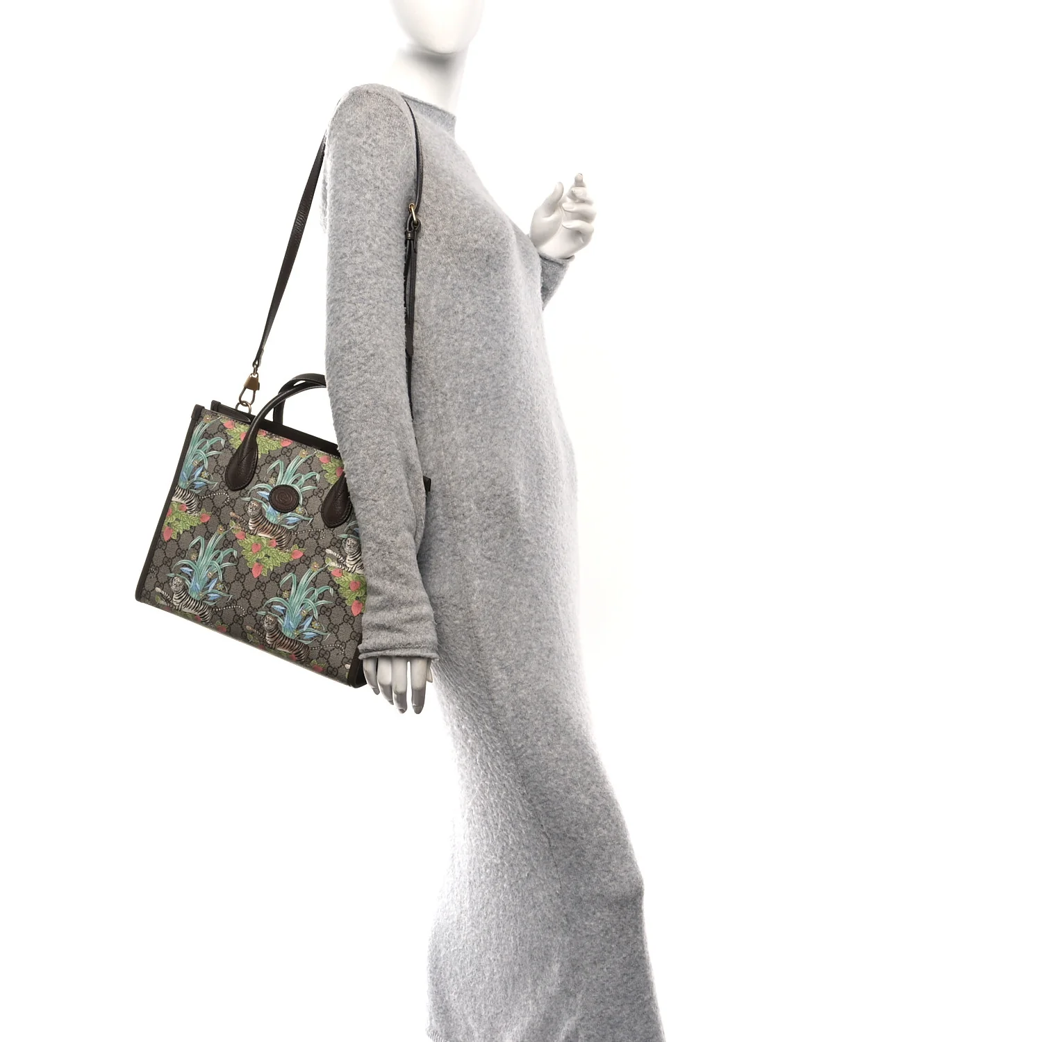 GG Supreme Monogram Tiger Savanah Textured Dollar Calfskin Small Retro Interlocking G Tote Bag Beige Ebony Multicolor New Acero - Image 2