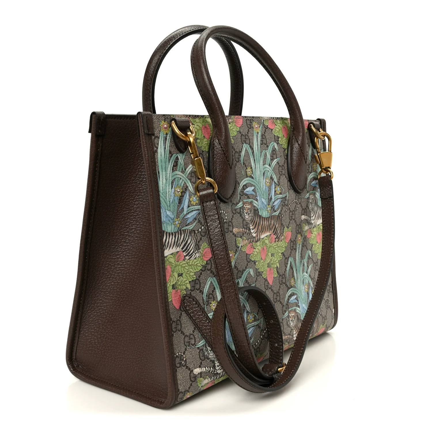 GG Supreme Monogram Tiger Savanah Textured Dollar Calfskin Small Retro Interlocking G Tote Bag Beige Ebony Multicolor New Acero - Image 3