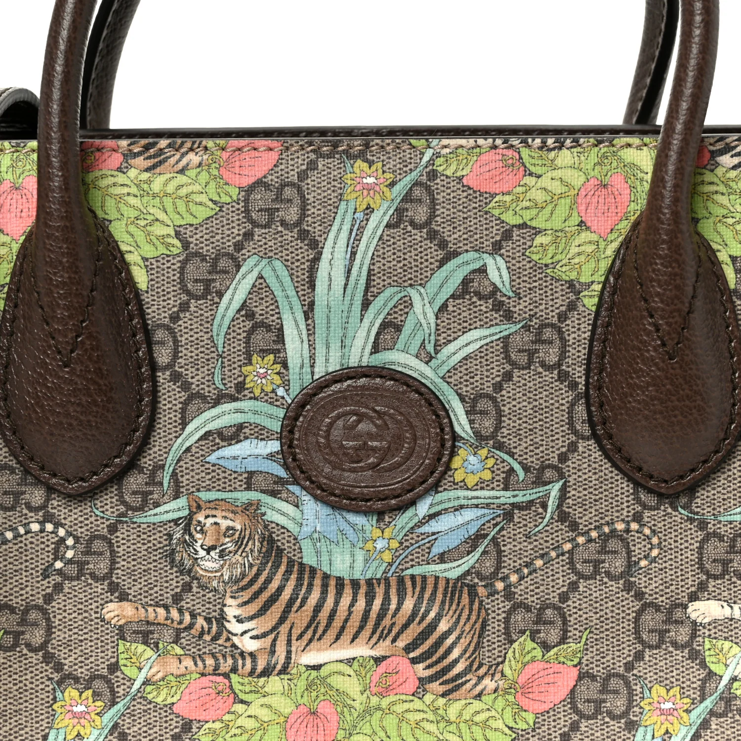 GG Supreme Monogram Tiger Savanah Textured Dollar Calfskin Small Retro Interlocking G Tote Bag Beige Ebony Multicolor New Acero - Image 8