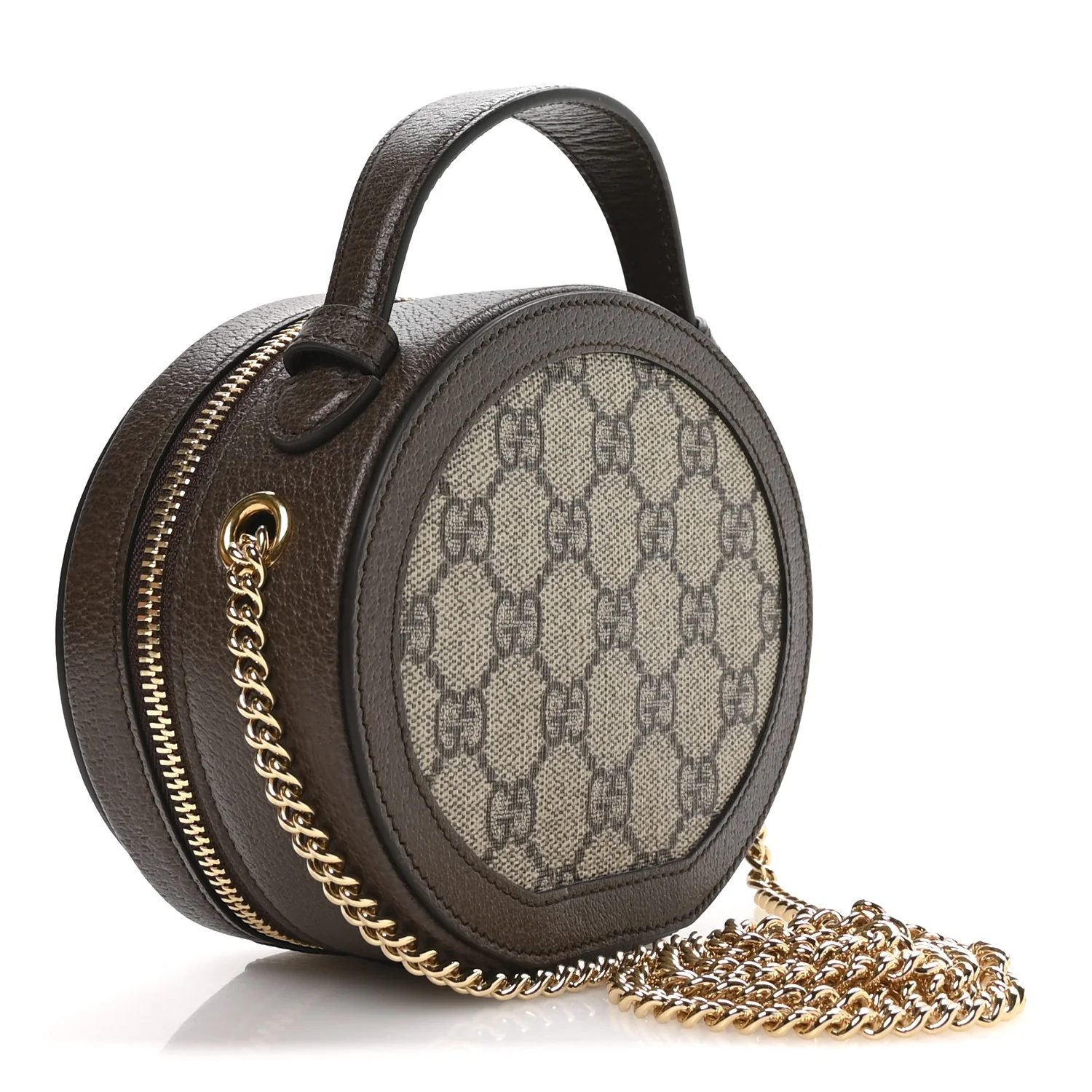 GG Supreme Monogram Top Handle Web Mini Ophidia Round Shoulder Bag Brown - Image 3